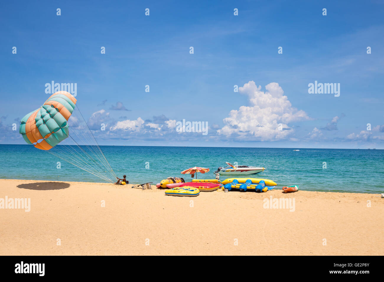 beach ball,swim ring,beach Umbrella on beach Stock Photo Alamy