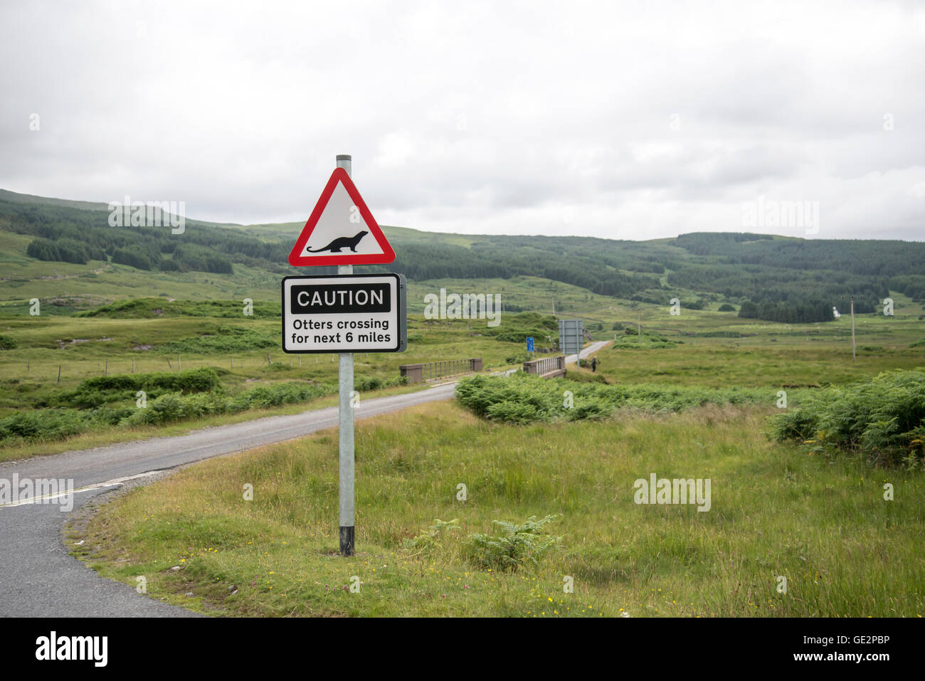 Otter crossing road sign near Pennyghael, Mull, Inner Hebrides Stock Photo