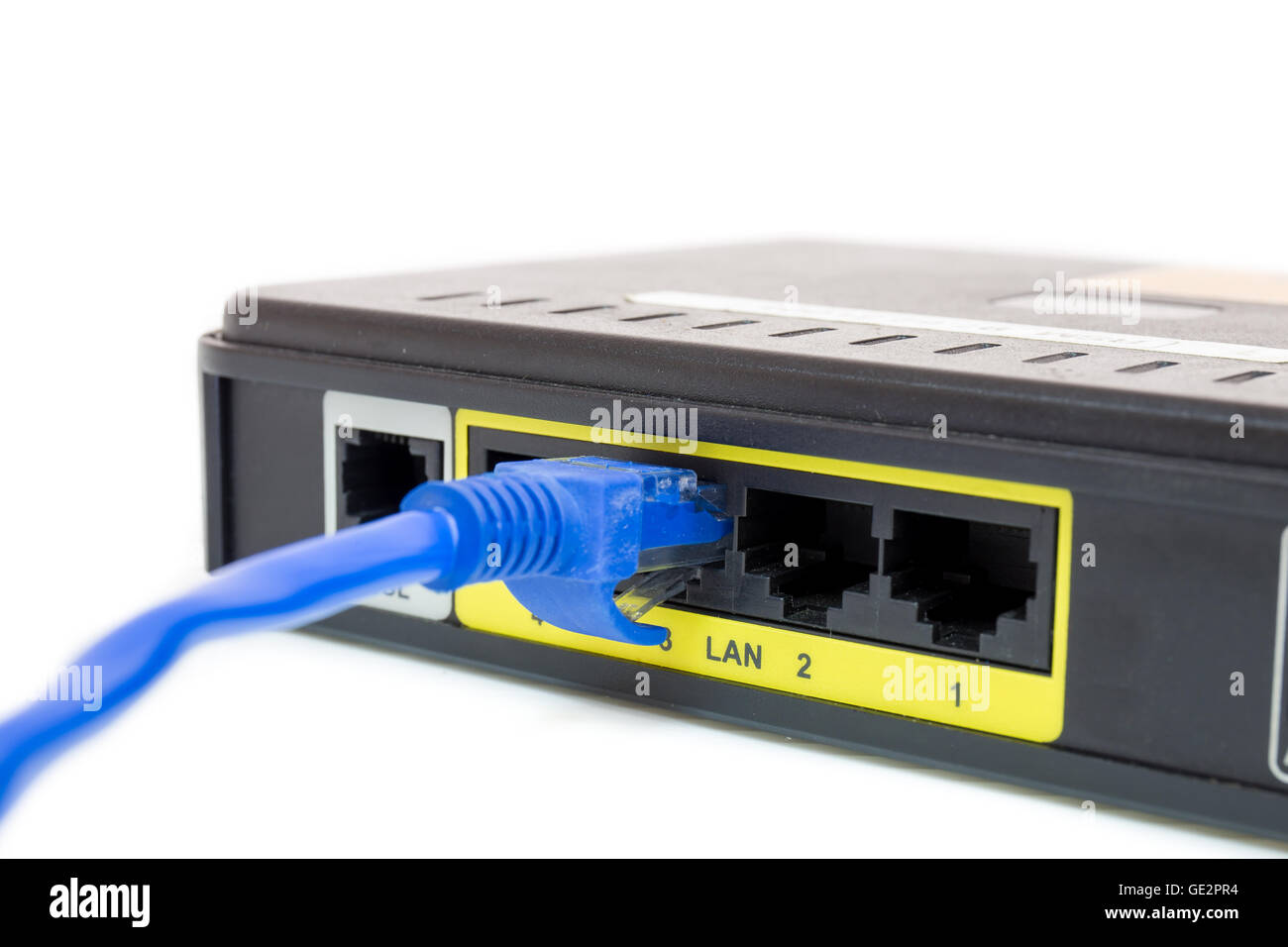 Close up LAN UTP RJ45 Cat5e connect to ADSL Router network switch Stock  Photo - Alamy