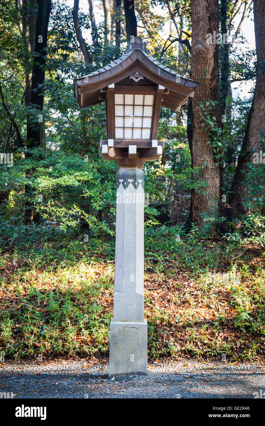 Japanese lamp at Meiji Jingu Shrine, Harajuku, tokyo, japan Stock Photo