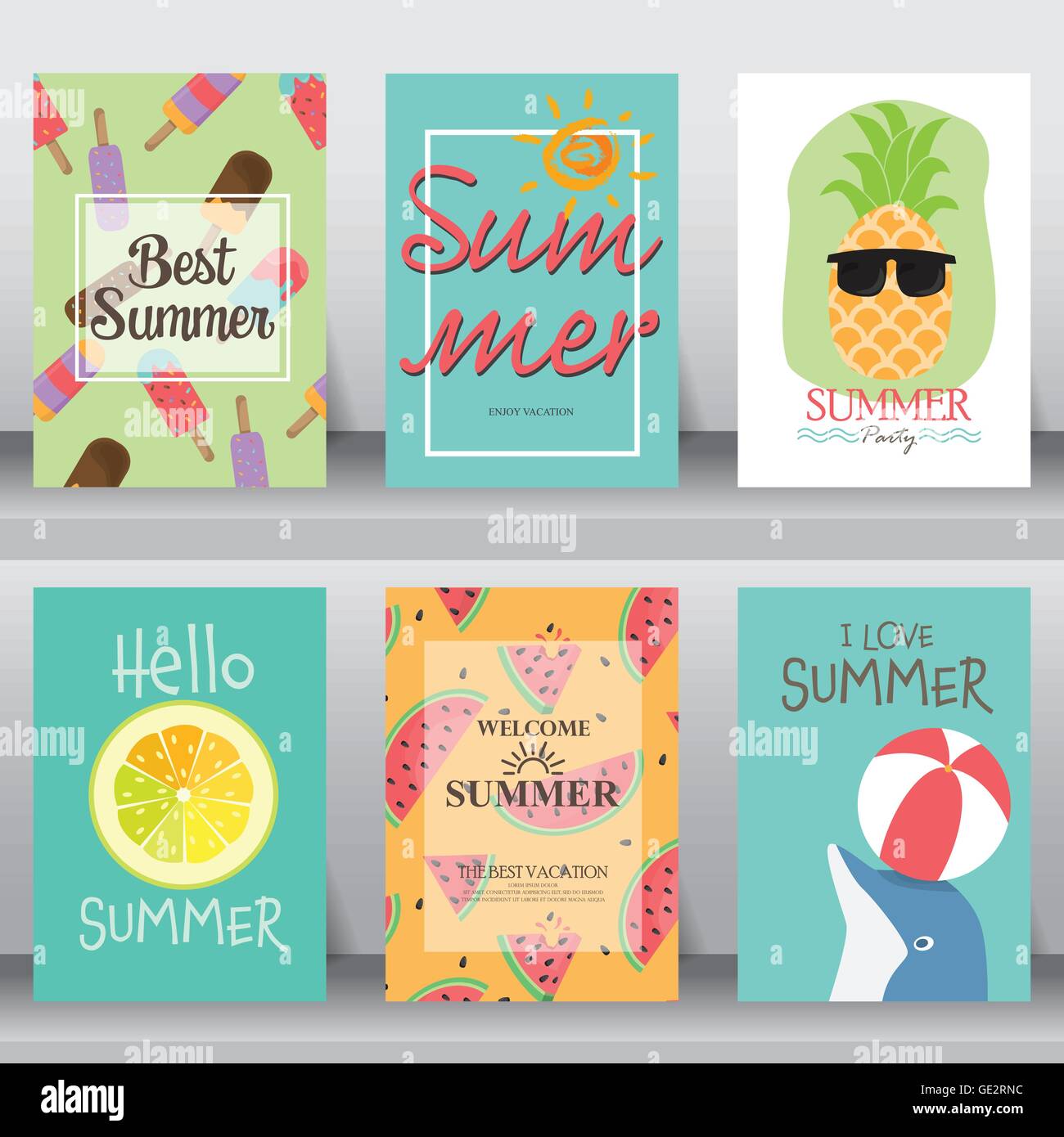 Summer Holiday Vacation Poster Set Flat Design Can Be Use For Greeting And Invitation Card Background Backdrop Layout Summer Holiday Vacation Poster Set Flat Design Can Be Use For Greeting And Invitation Card Background Backdrop Layout