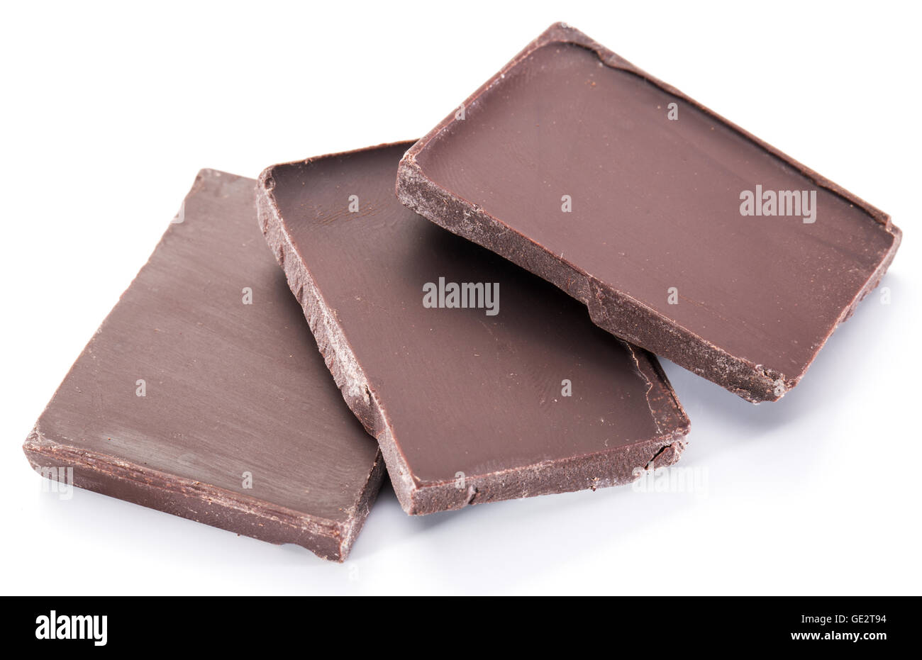 Pieces of chocolate bar isolated on a white background. Stock Photo