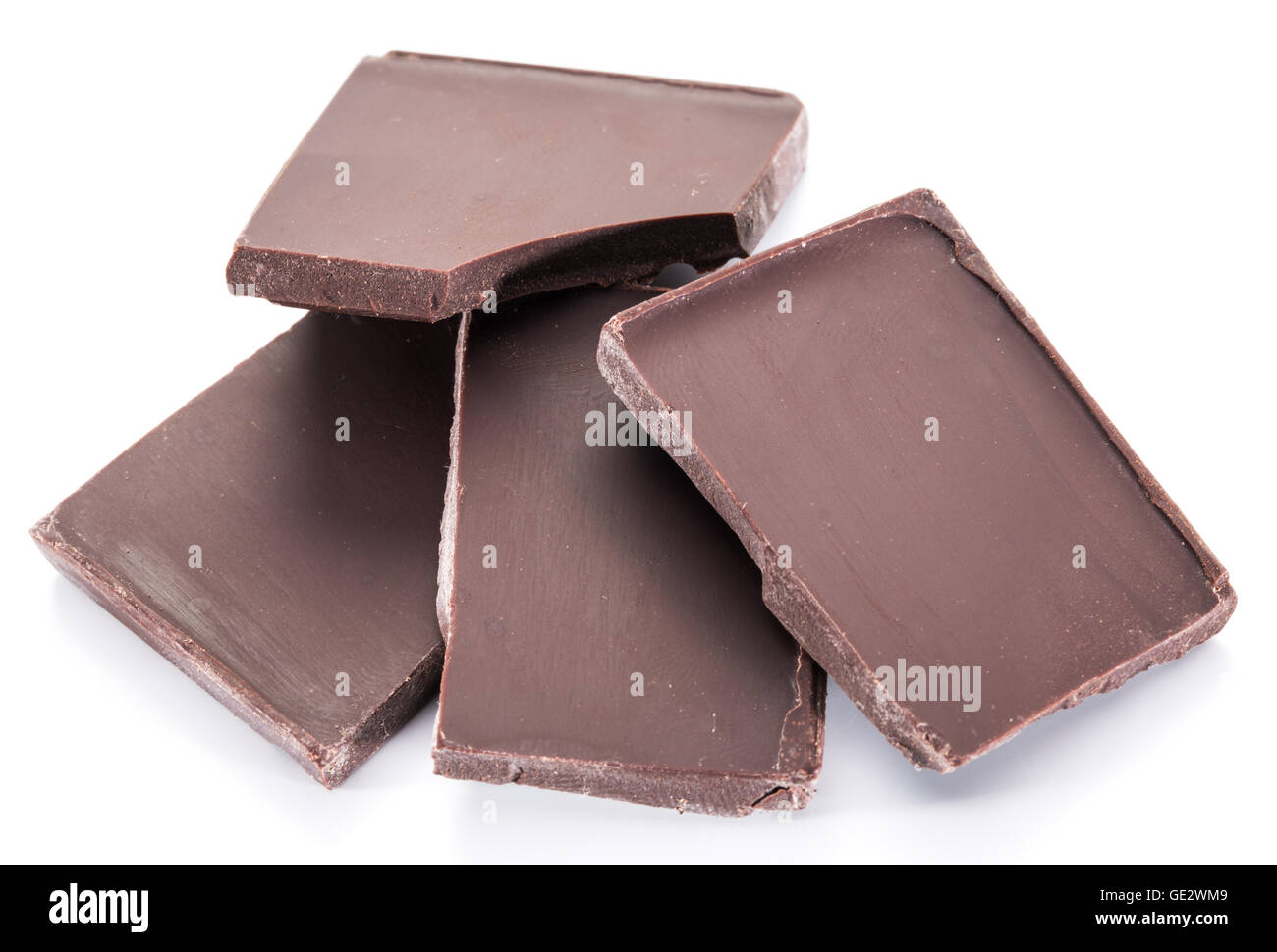 Pieces of chocolate bar isolated on a white background. Stock Photo