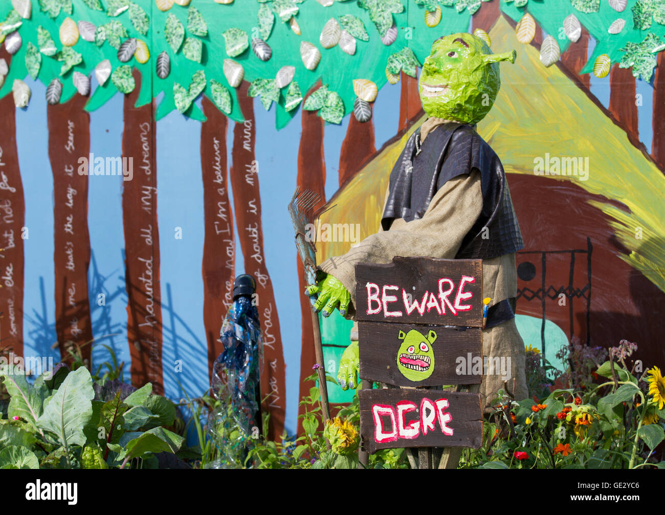 The Ogre Shrek figure School childrens garden at the RHS Royal Horticultural Society 2016 Flower Show at Tatton PARK, Knutsford, UK Stock Photo