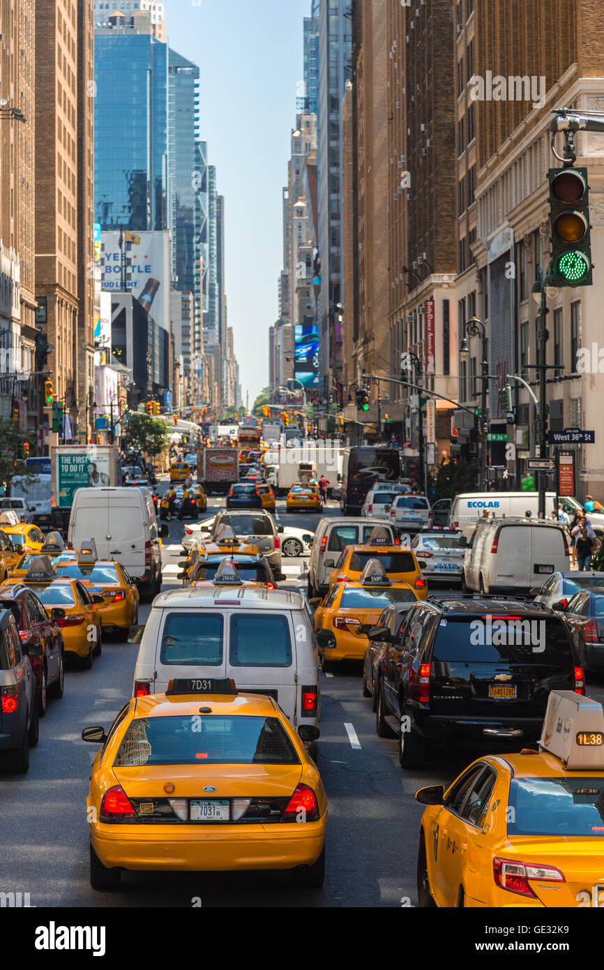 Taxi in heavy traffic on the streets of New York Stock Photo
