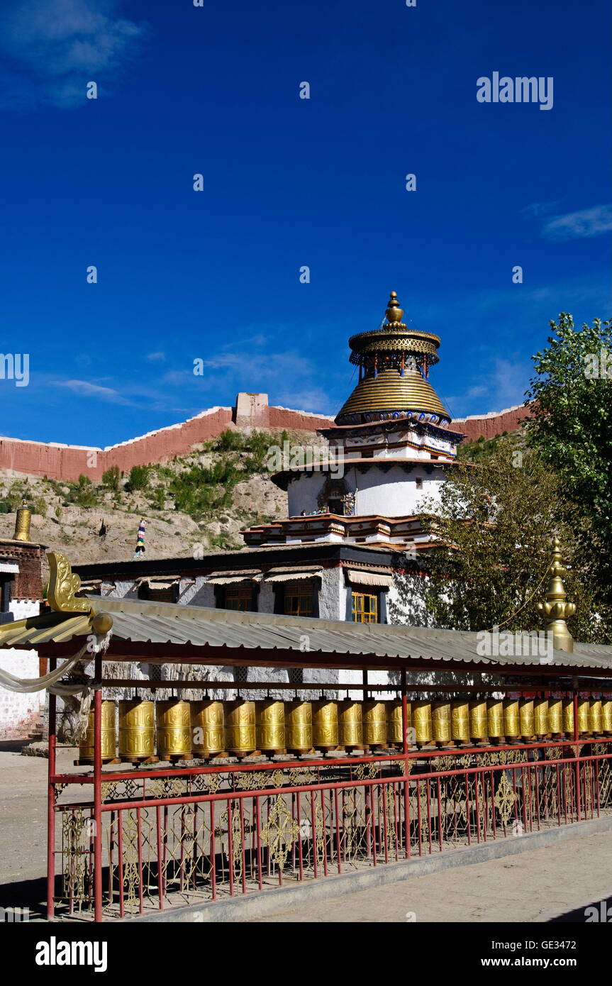 geography / travel, China, Tibet, Gyantse, Kumbum chorten and prayer wheels, Additional-Rights-Clearance-Info-Not-Available Stock Photo
