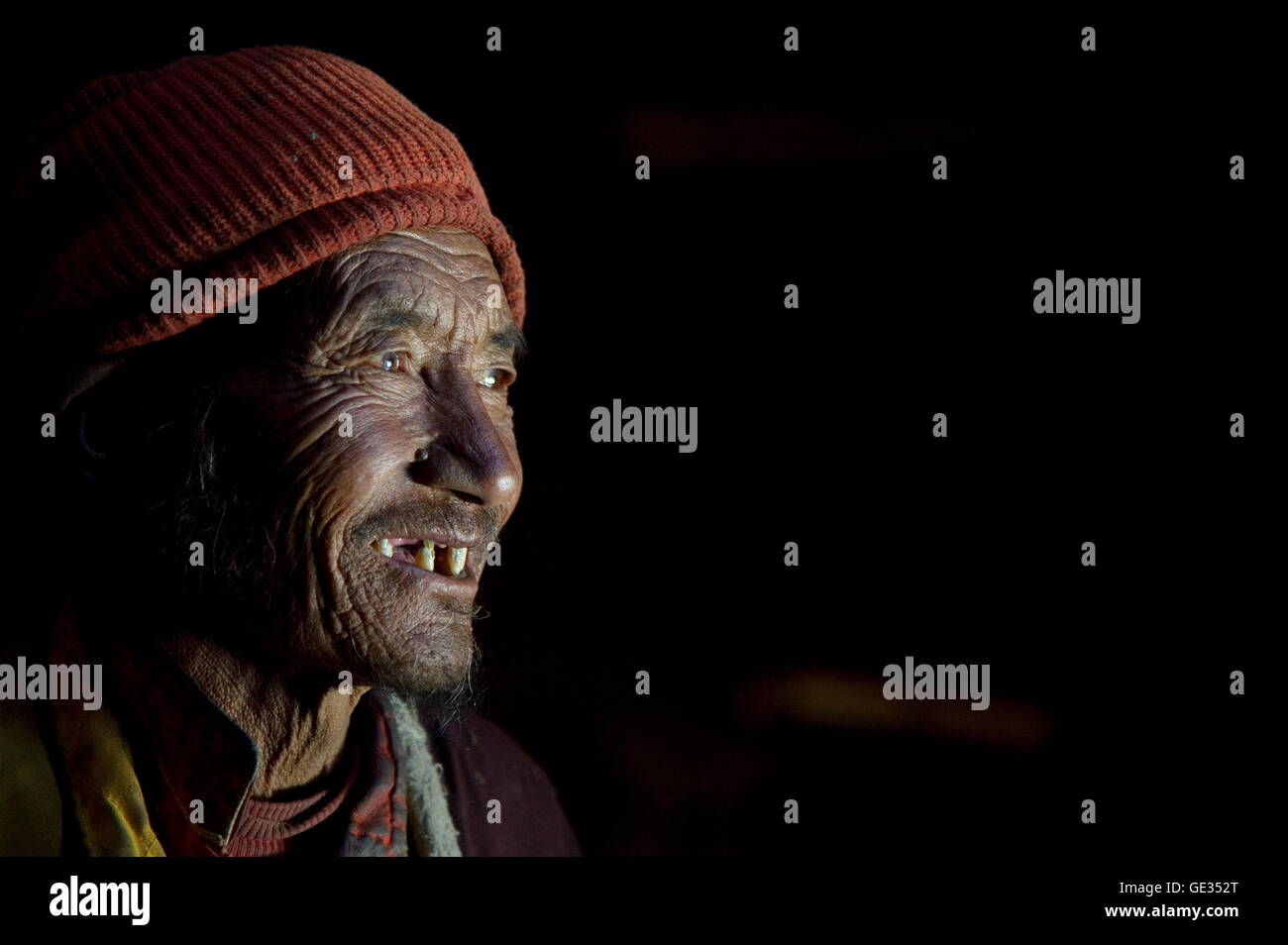 geography / travel, China, Tibet, Nachung, older man, Model-Released Stock Photo
