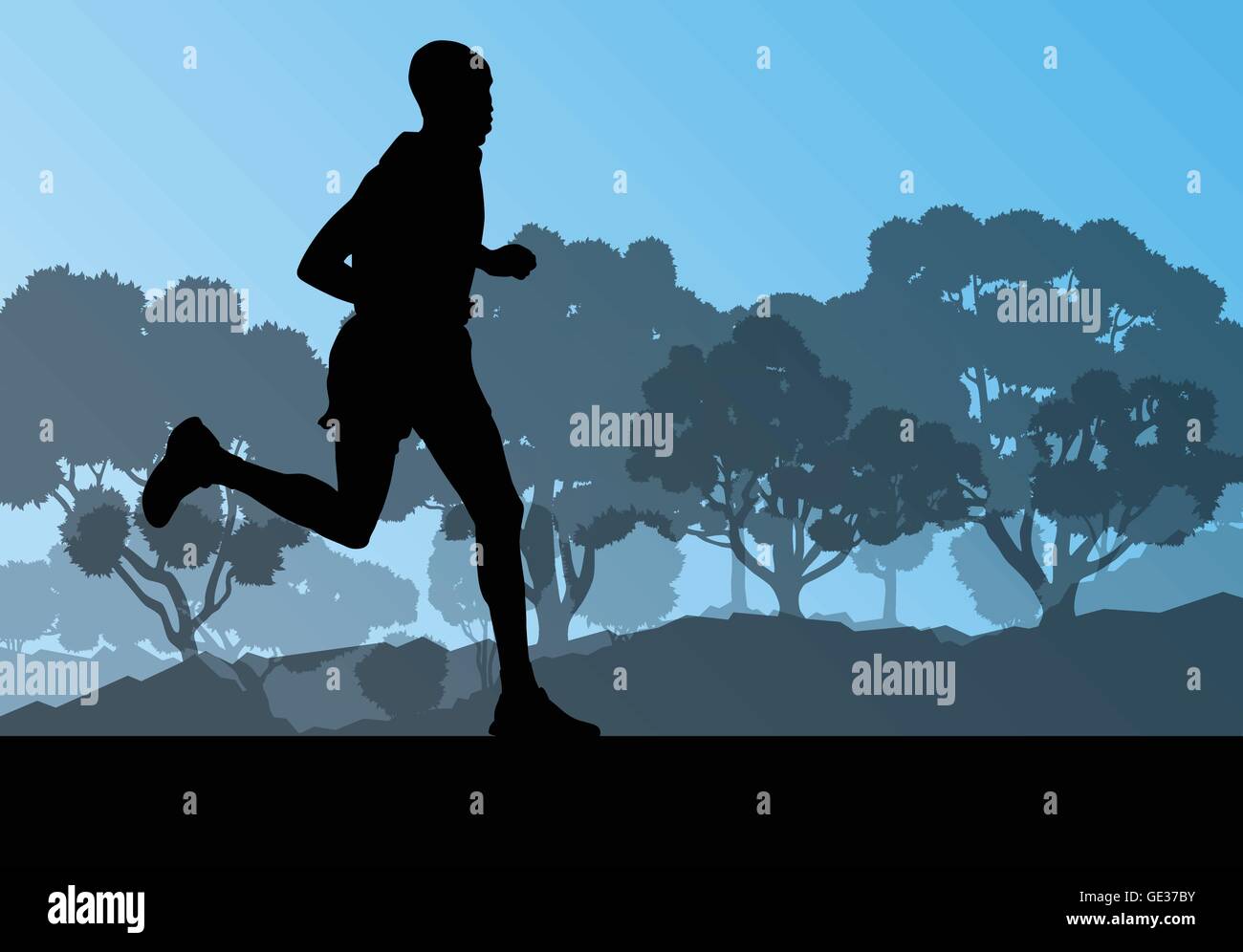 Runner in forest landscape vector background concept for poster Stock ...
