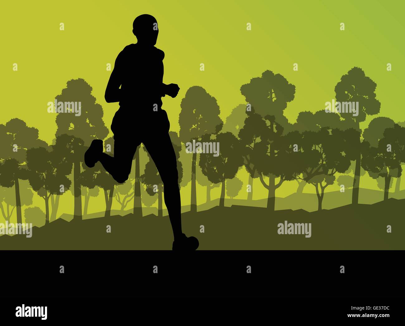 Runner in forest landscape vector background concept for poster Stock ...