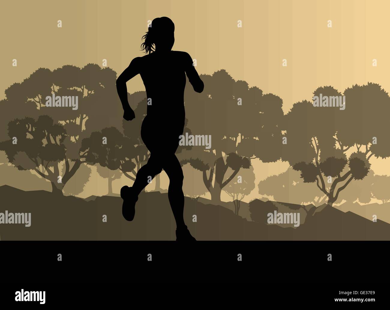 Runner in forest landscape vector background concept for poster Stock ...