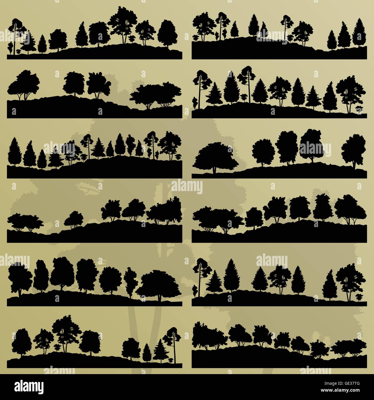 Forest trees silhouettes illustration collection background vector ...