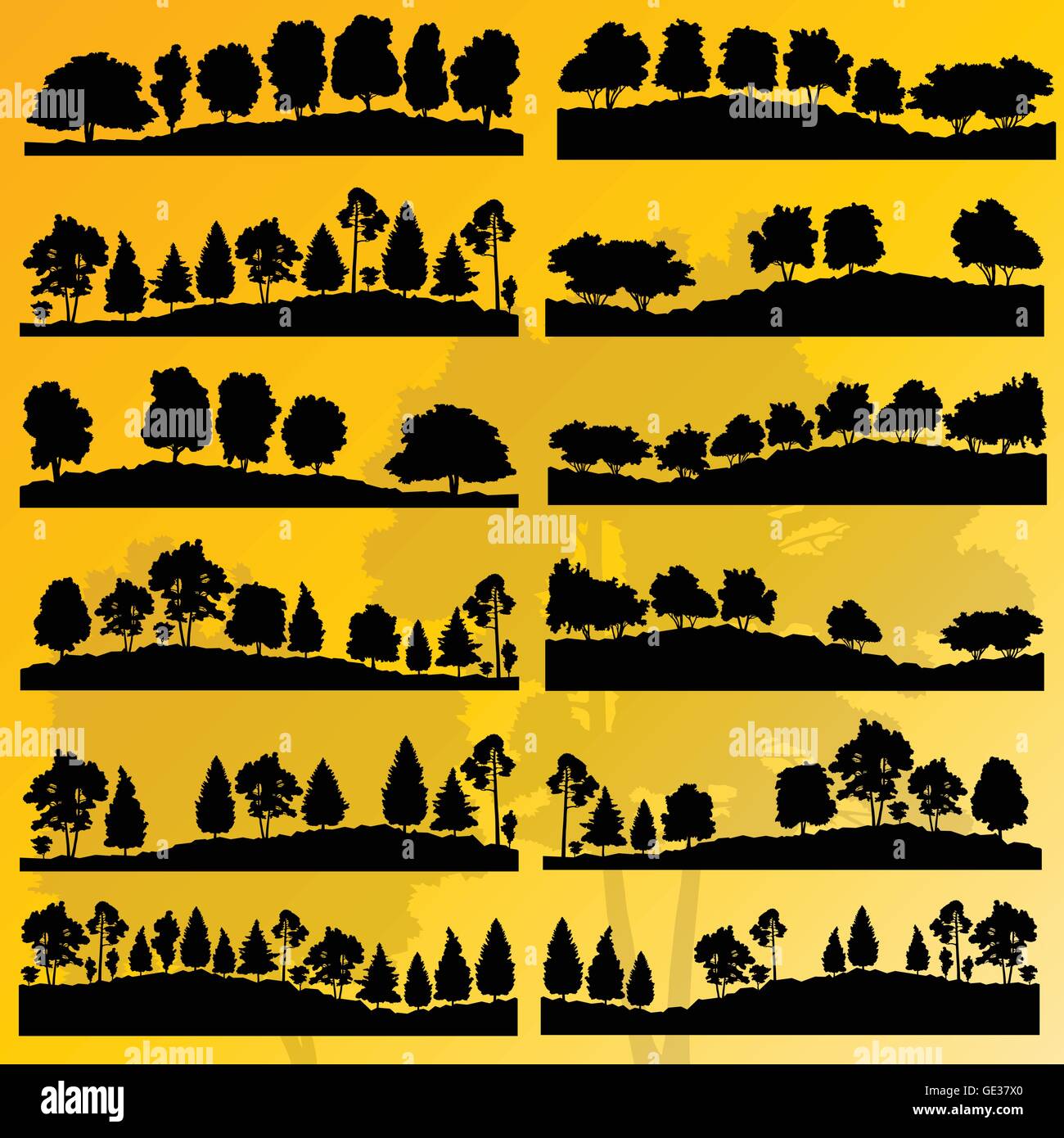 Forest trees silhouettes illustration collection background vector ...