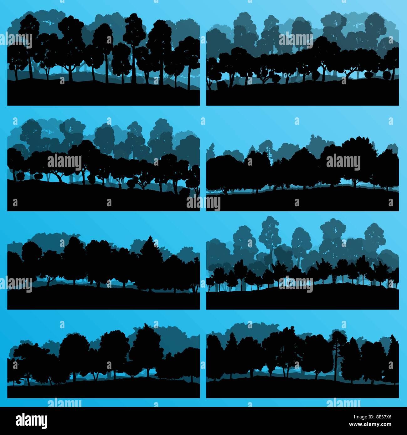 Forest trees silhouettes illustration collection background vector ...