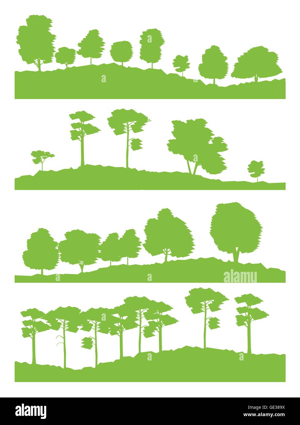 Forest trees silhouettes landscape illustration collection ecology ...