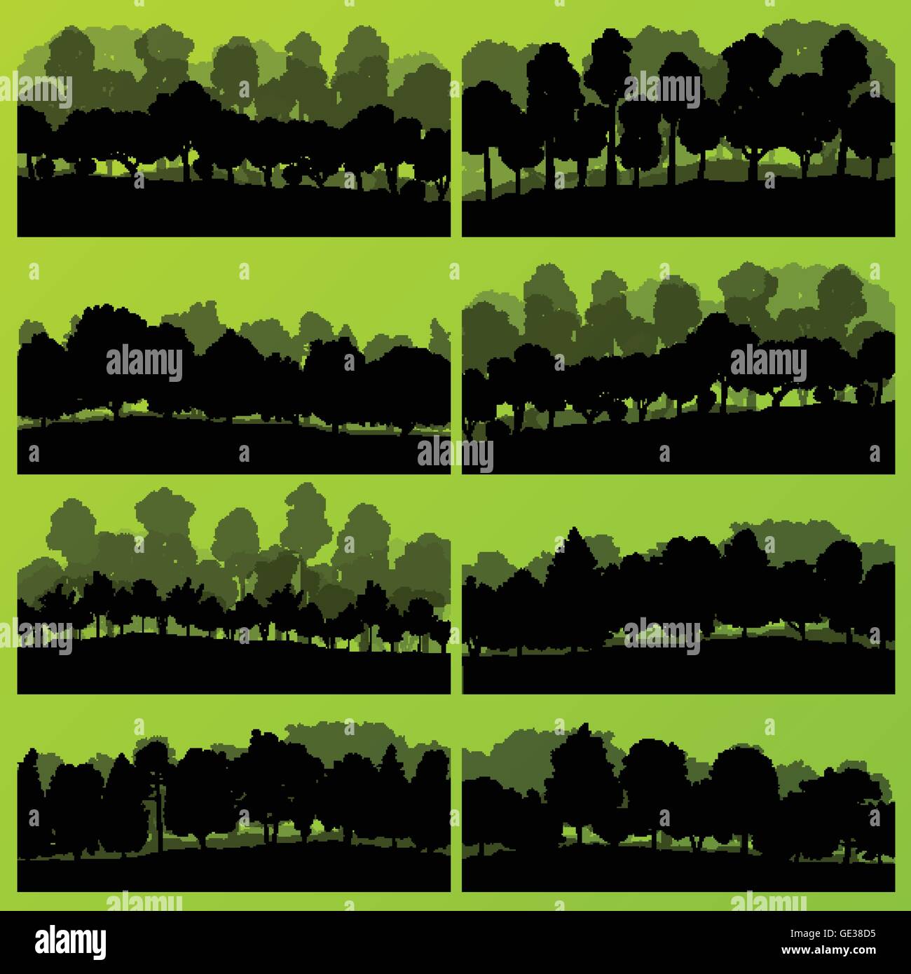 Forest trees silhouettes natural wild landscape detailed illustration ...