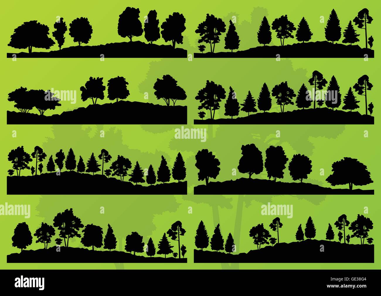 Forest trees silhouettes landscape illustration collection background ...