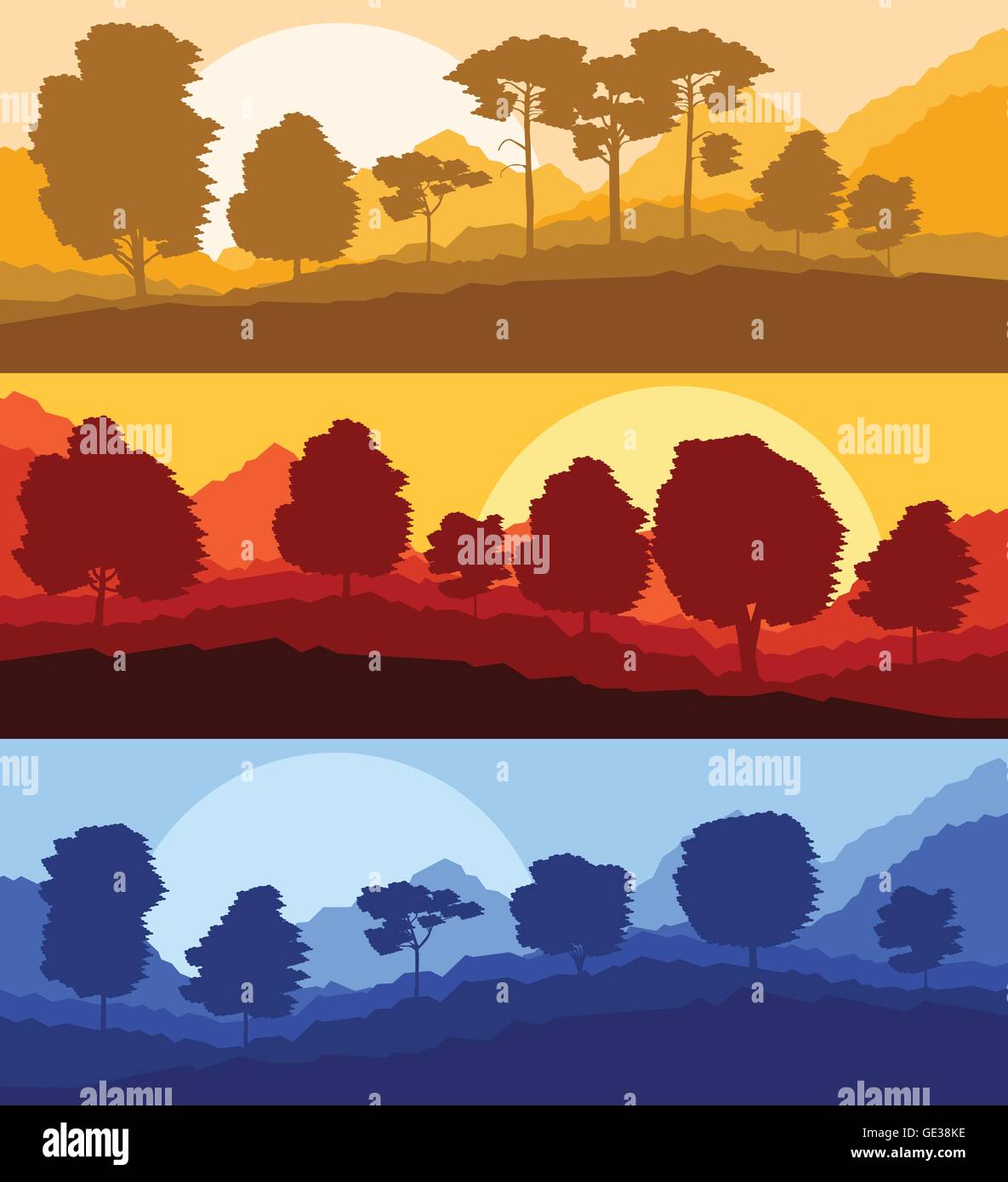 Forest trees silhouettes landscape illustration set Stock Vector Image ...