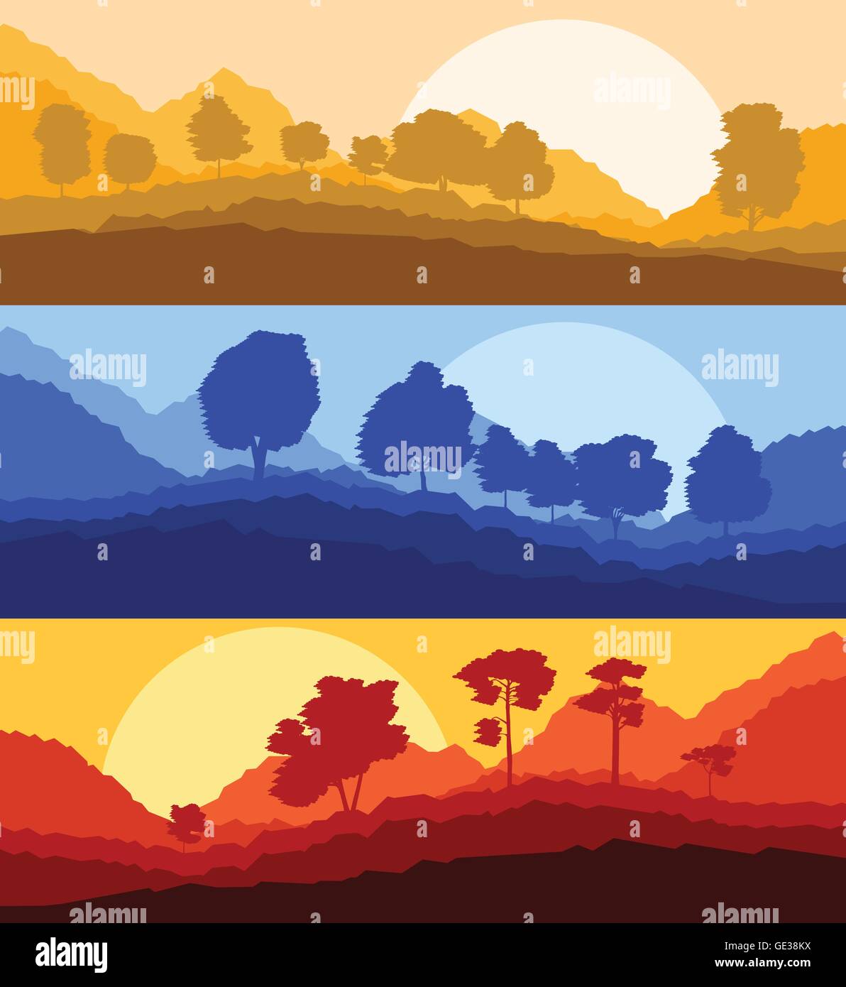 Forest trees silhouettes landscape illustration set Stock Vector Image ...