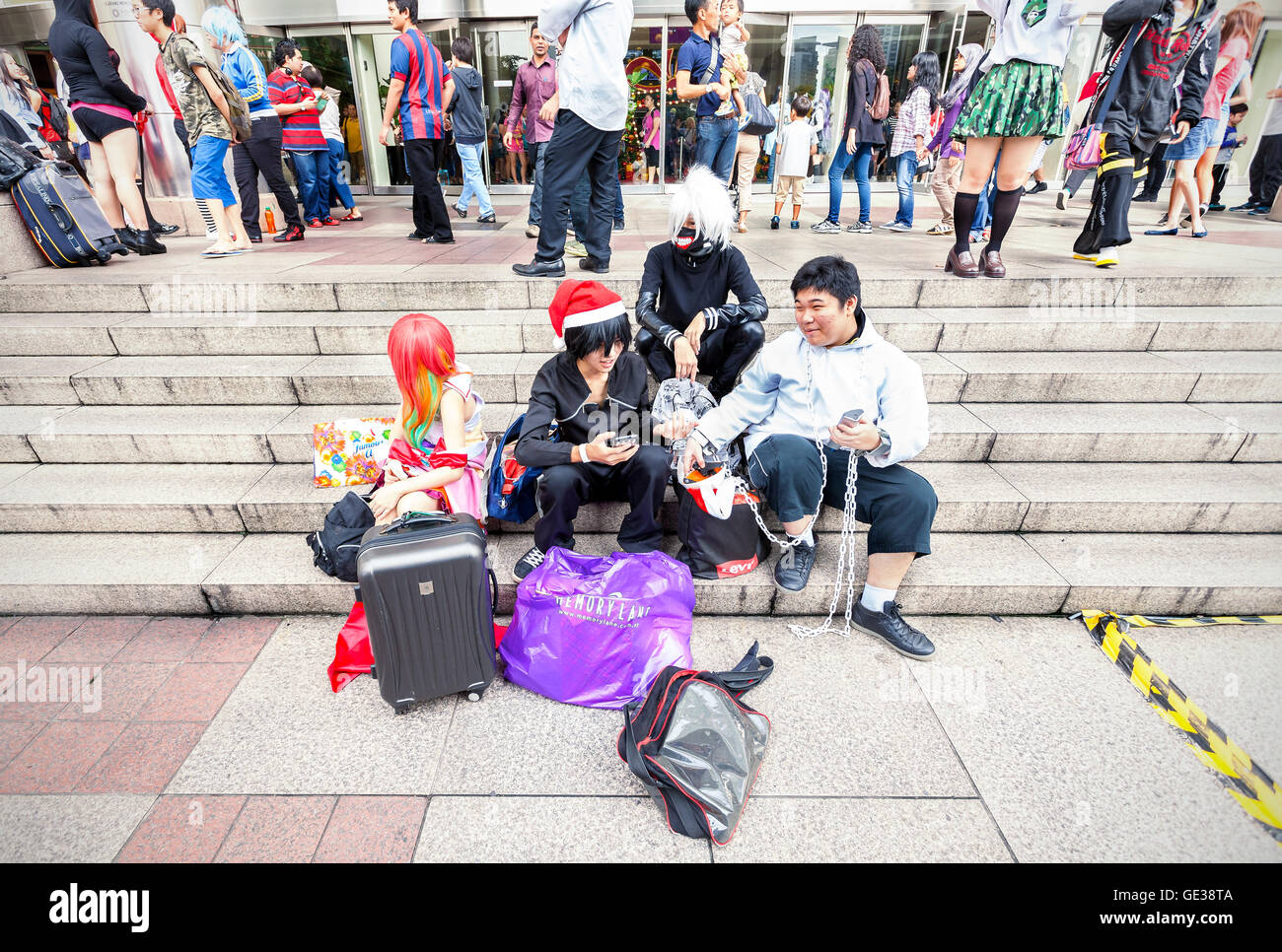 Fans in costumes waiting for opening the 2014 Comic Fiesta in Kuala Lumpur Convention Centre. Stock Photo