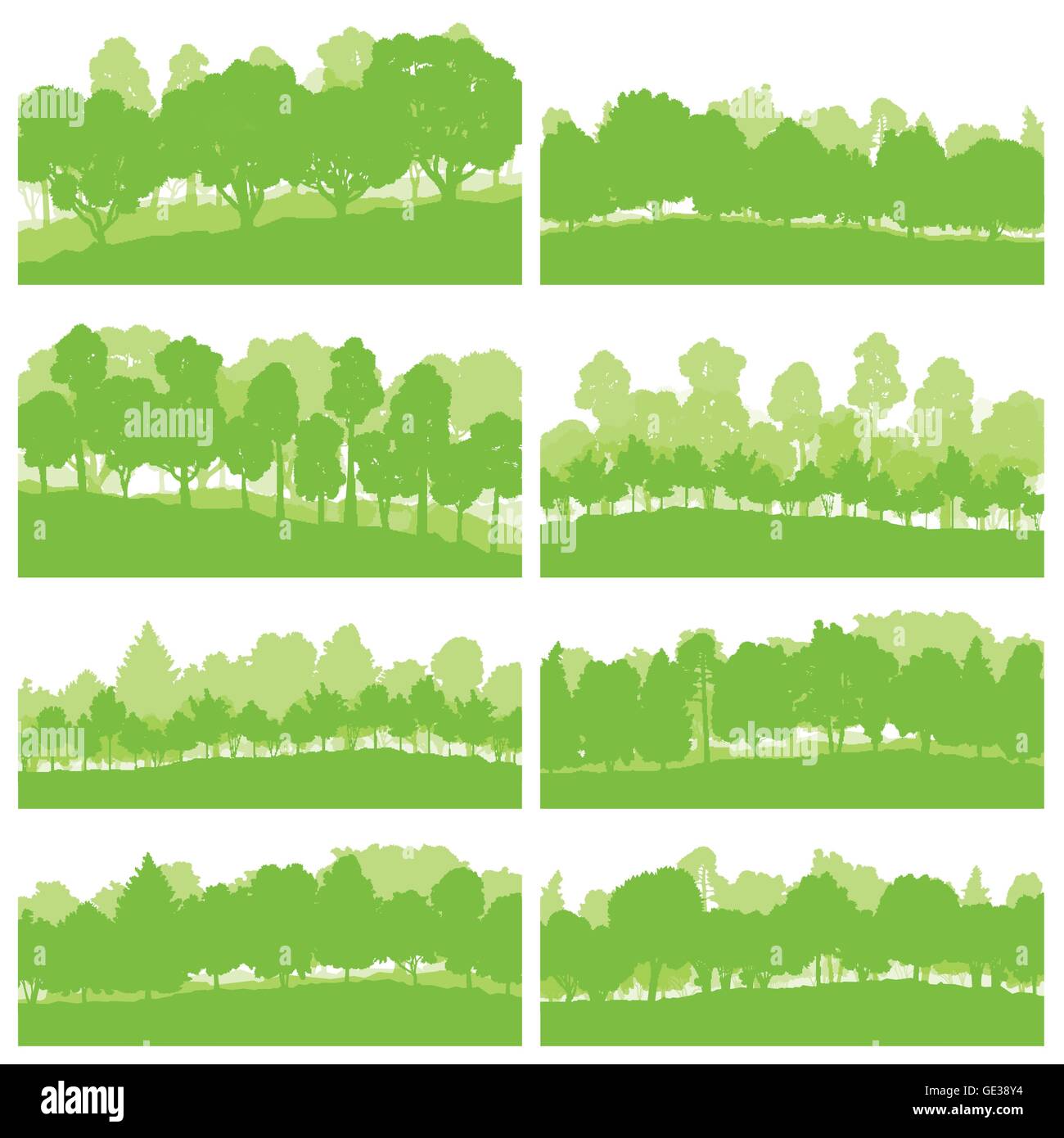 Forest trees and bushes wild nature silhouettes landscape illustration ...