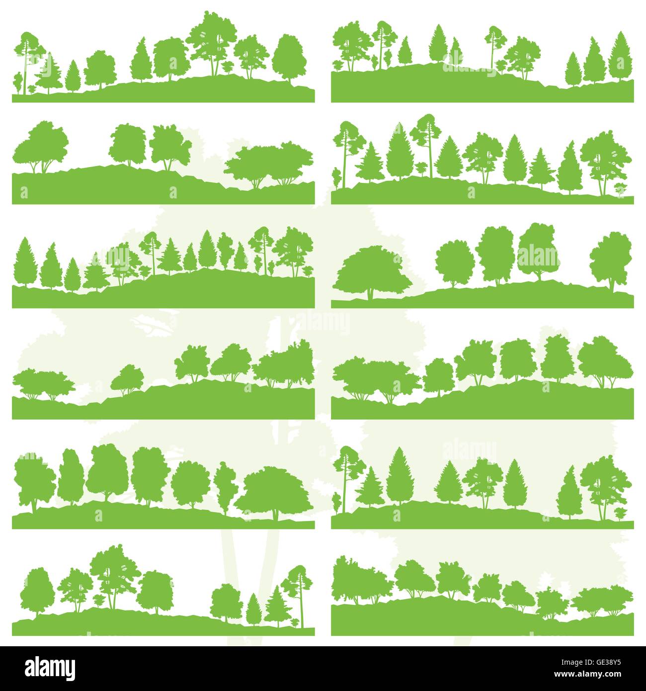Forest trees and bushes wild nature silhouettes landscape illustration ...