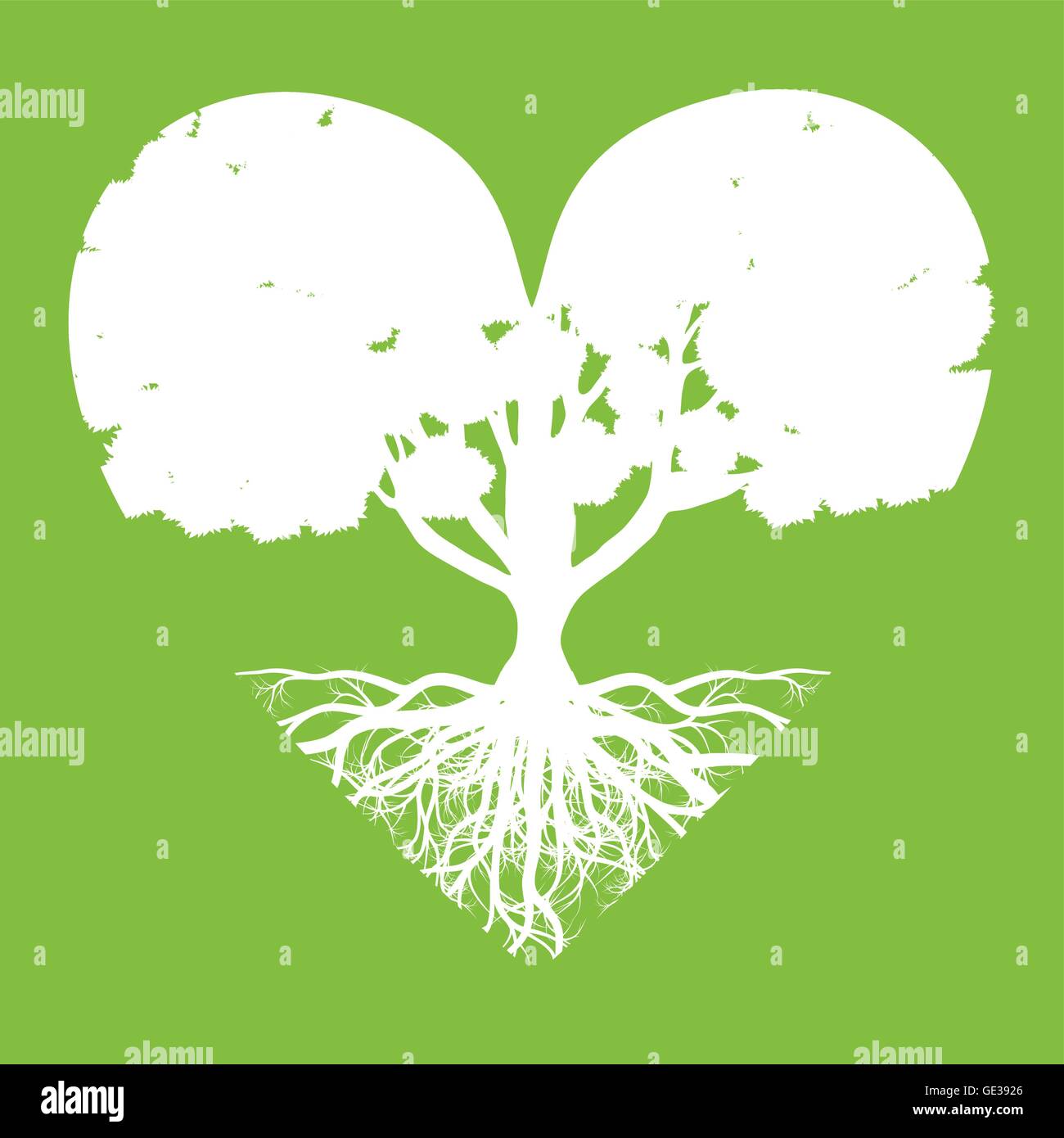Tree of life vector background abstract ecology concept heart shape stylized tree with roots made by imagination Stock Vector