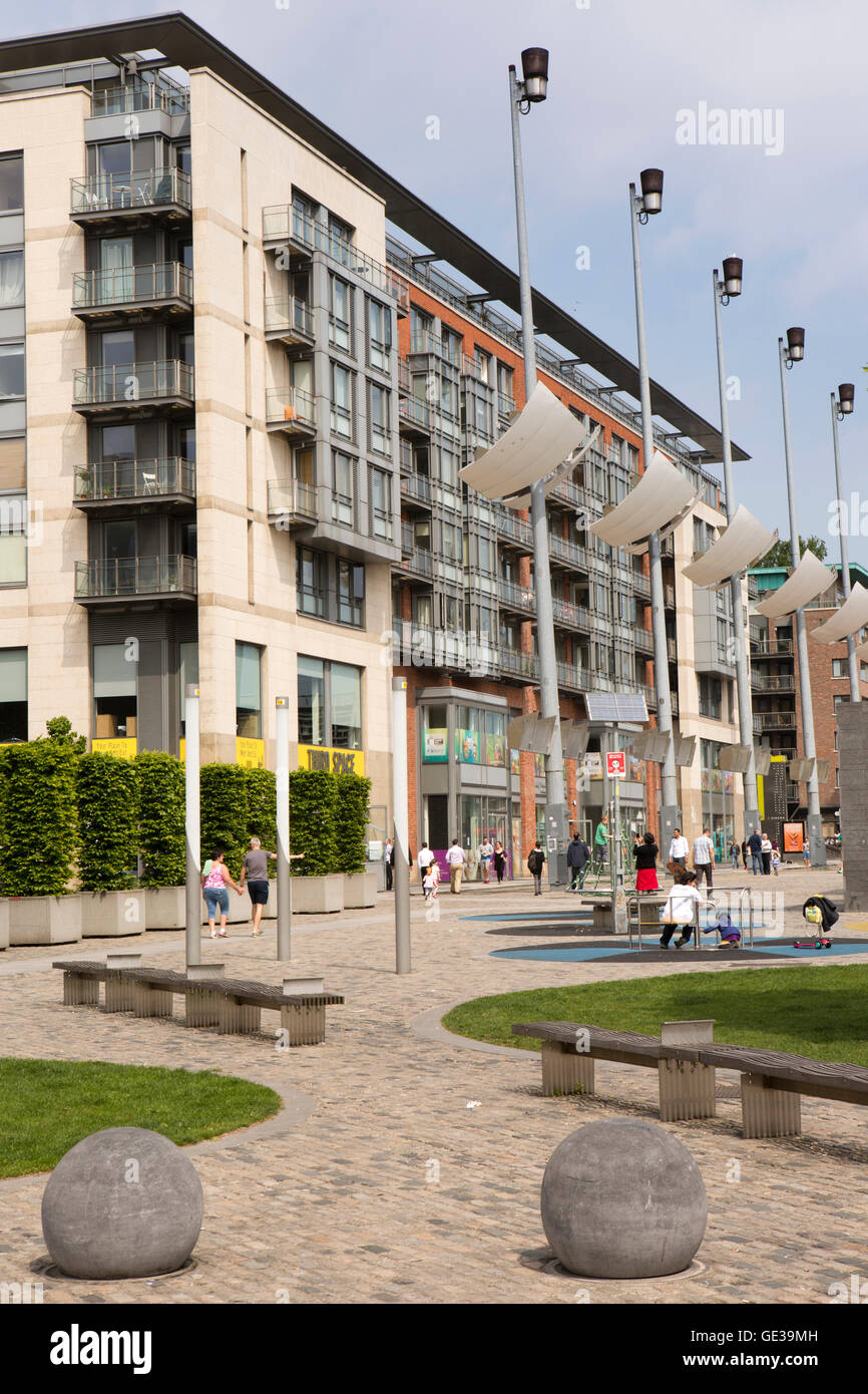 Ireland, Dublin, Smithfield Square, apartment buildings beside public open space Stock Photo