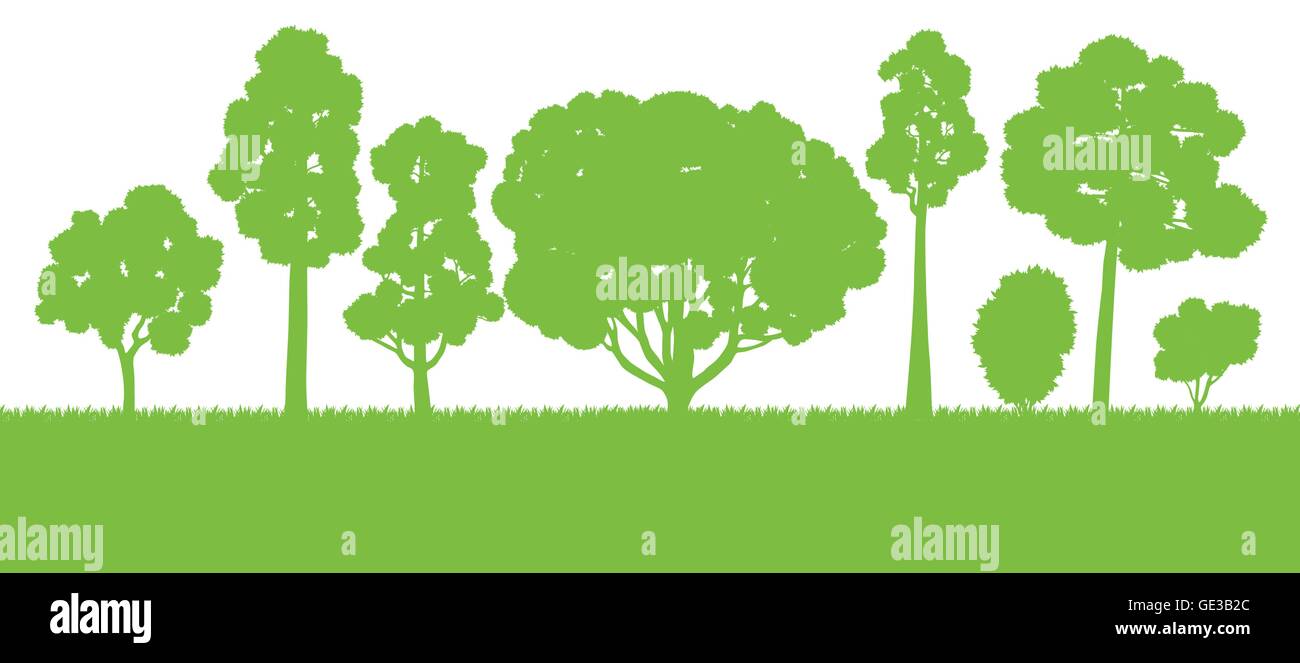 Forest trees silhouettes landscape illustration background vector card ...
