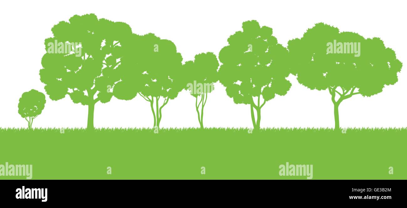 Forest trees silhouettes landscape illustration background vector card ...