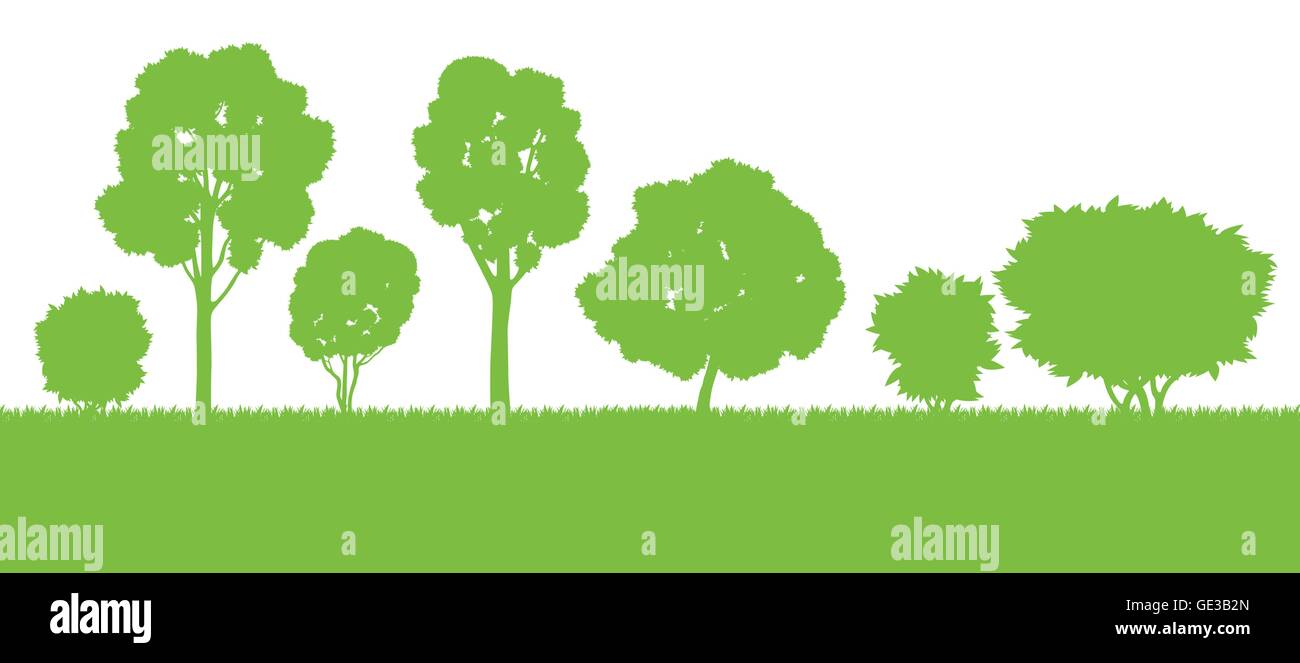 Forest trees silhouettes landscape illustration background vector card ...