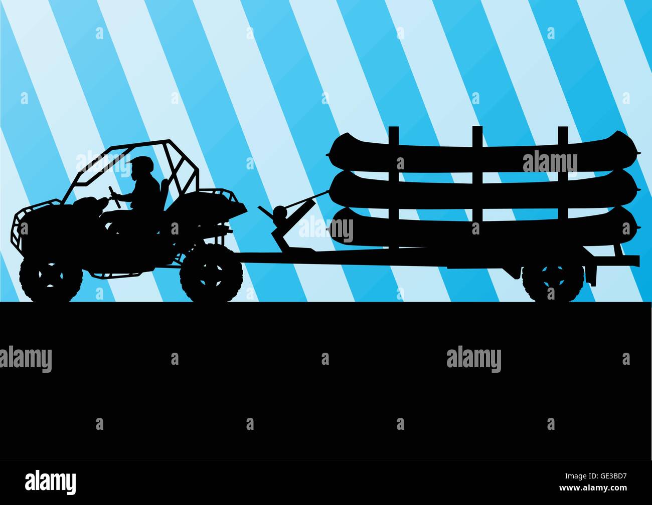 Yacht boat trailer vector background landscape with all terrain vehicle