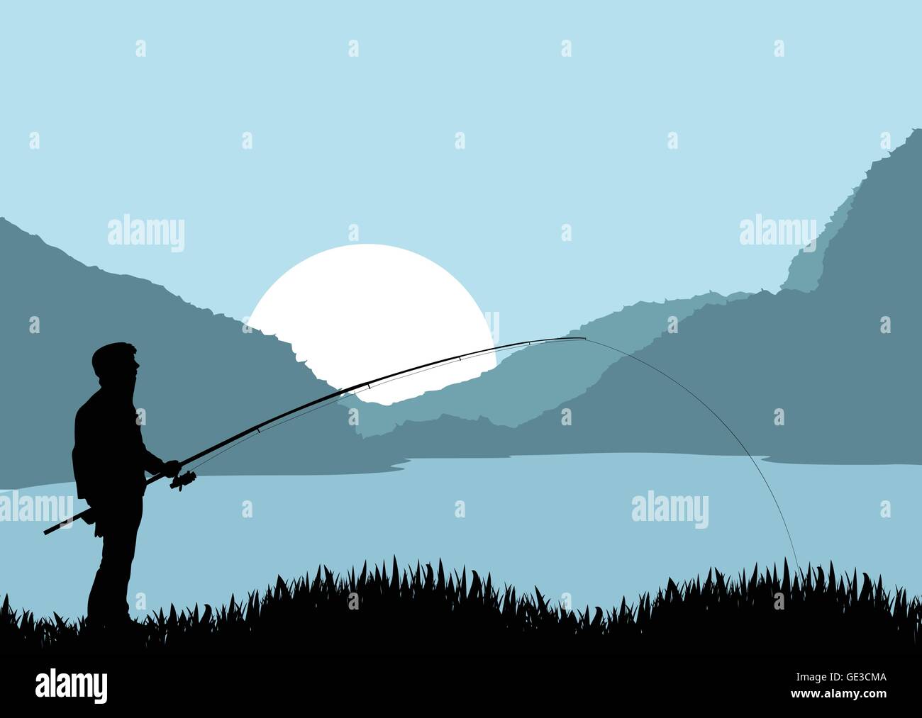 Fisherman landscape vector background for poster Stock Vector Image ...