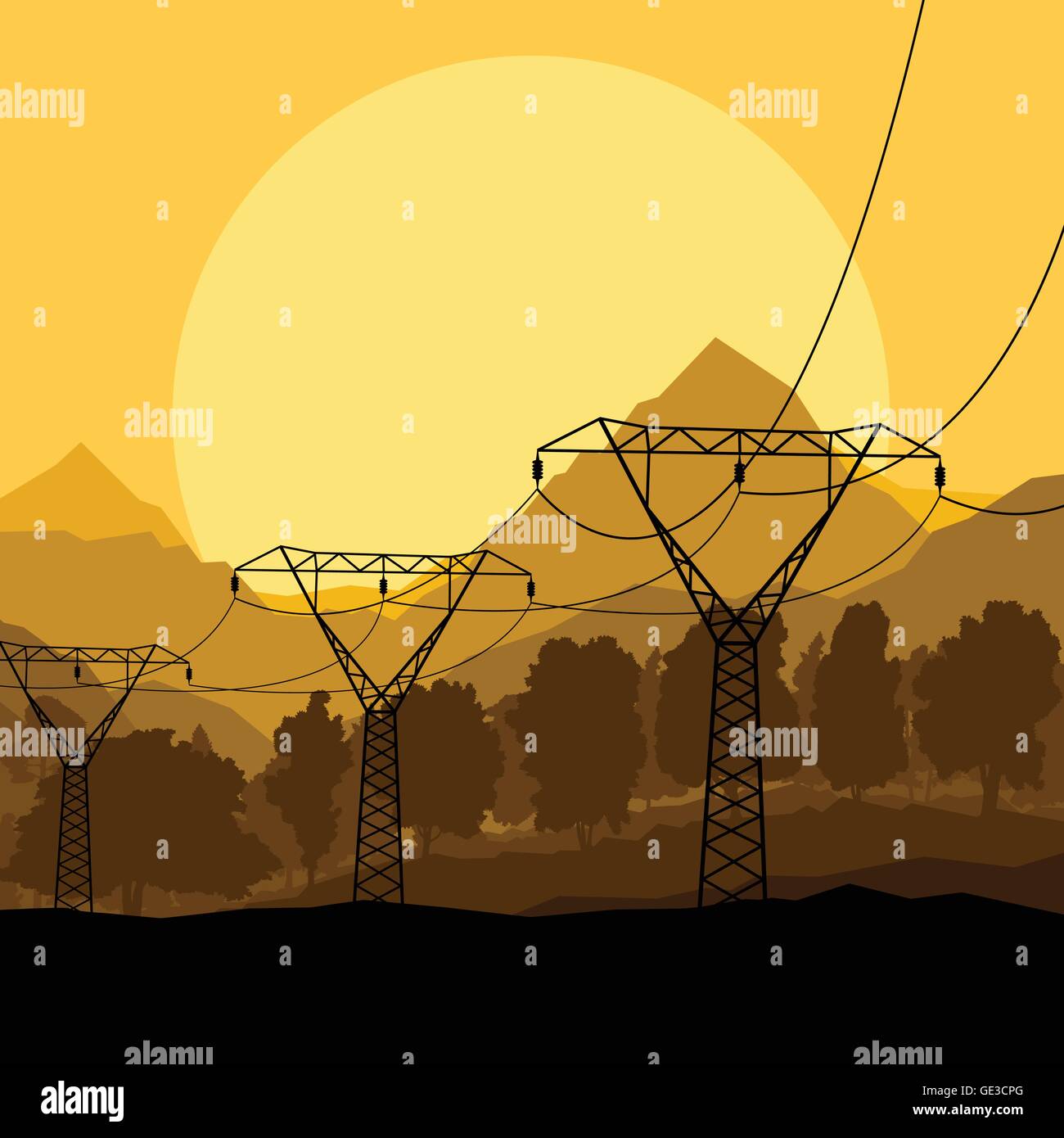 High voltage tower and line background vector for poster Stock Vector