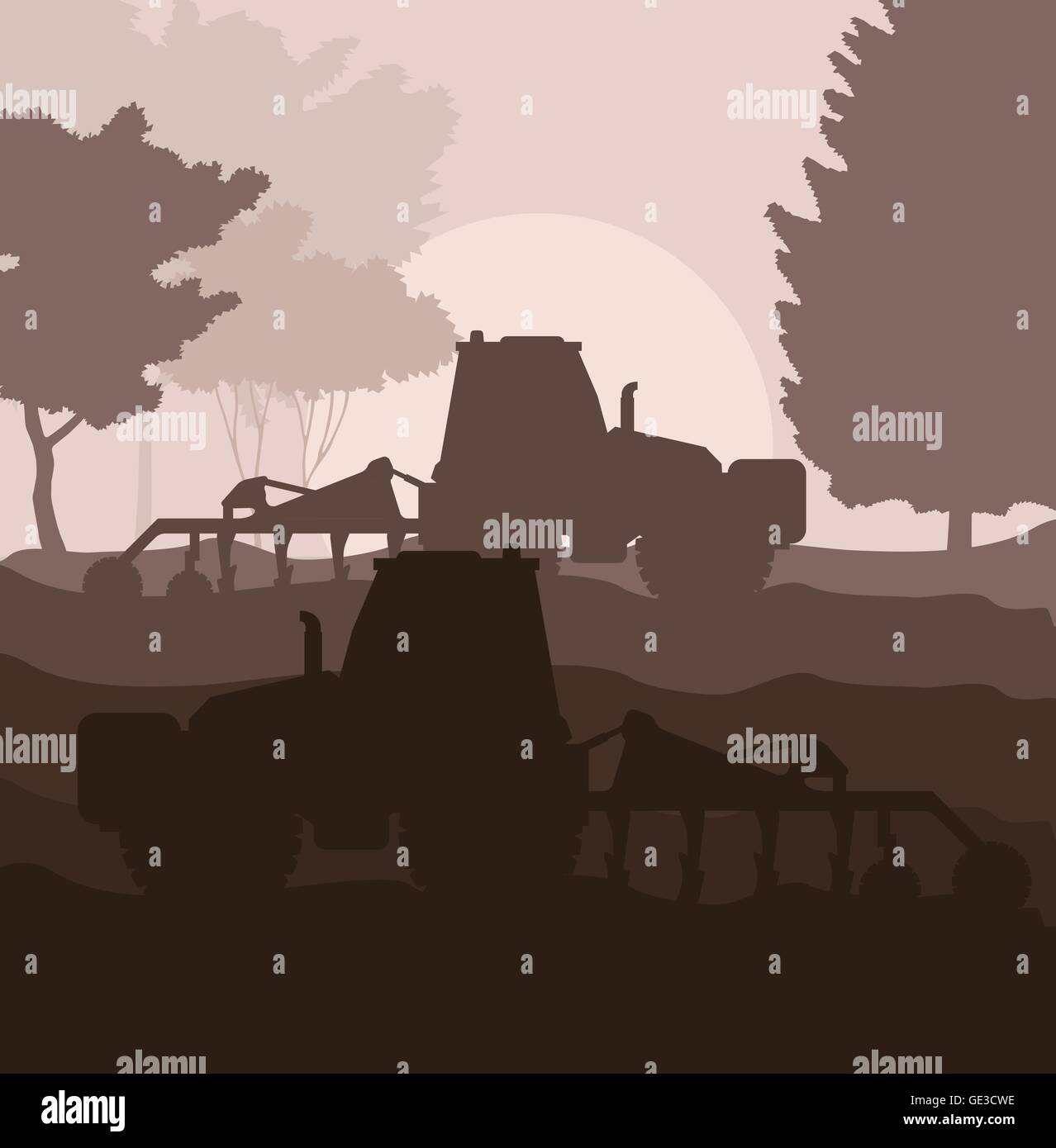 Tractor plowing the field vector background for poster Stock Vector