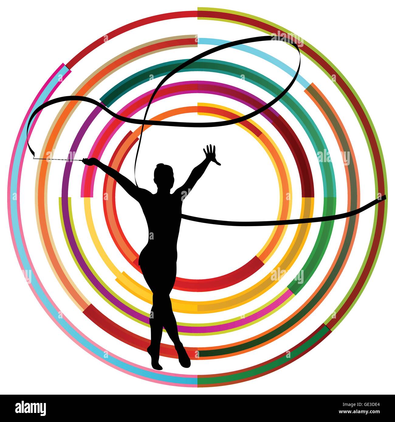 Silhouette of gymnast girl art gymnastics with ribbon abstract colorful background concept