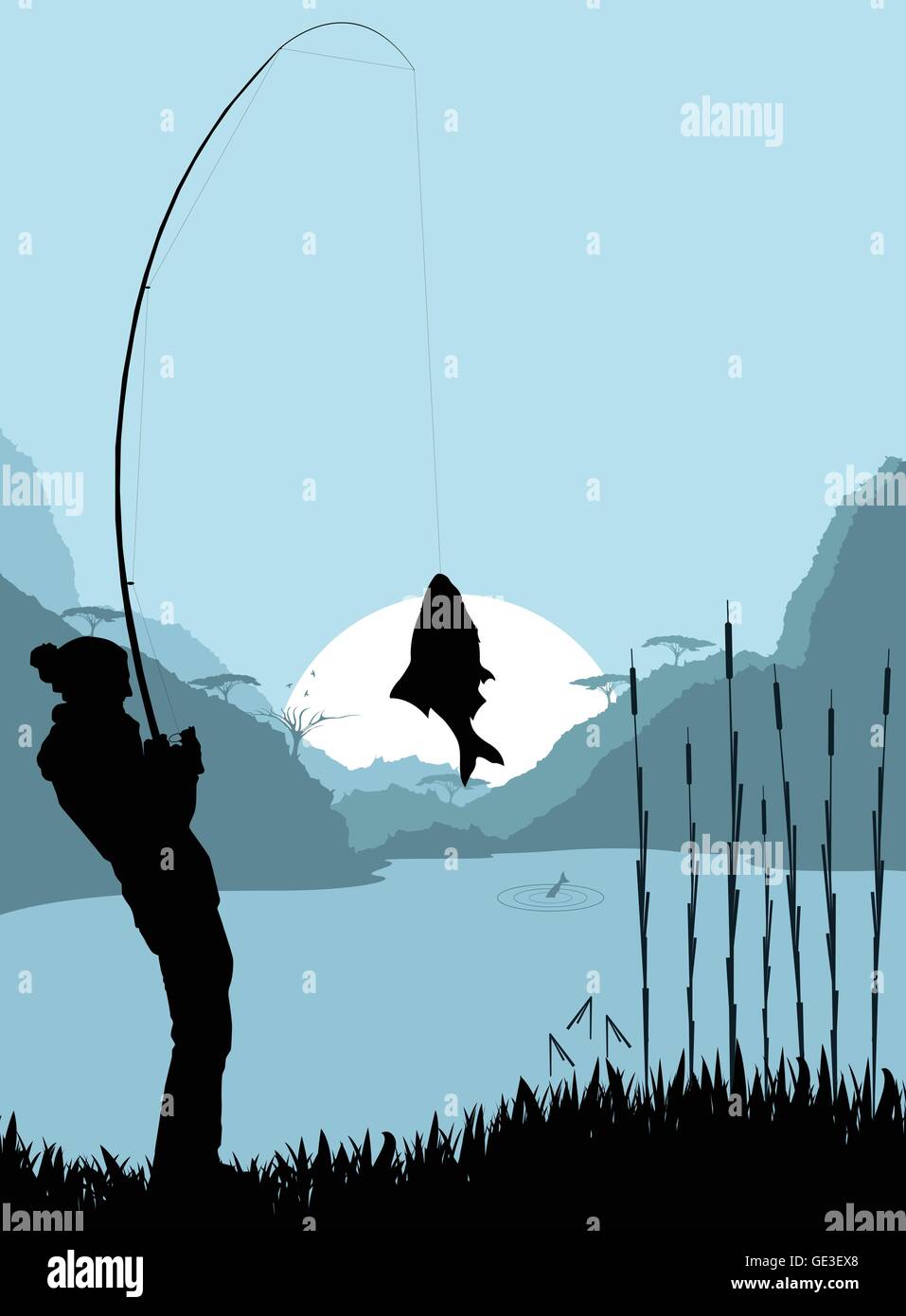 Fisherman landscape vector background for poster Stock Vector Image ...
