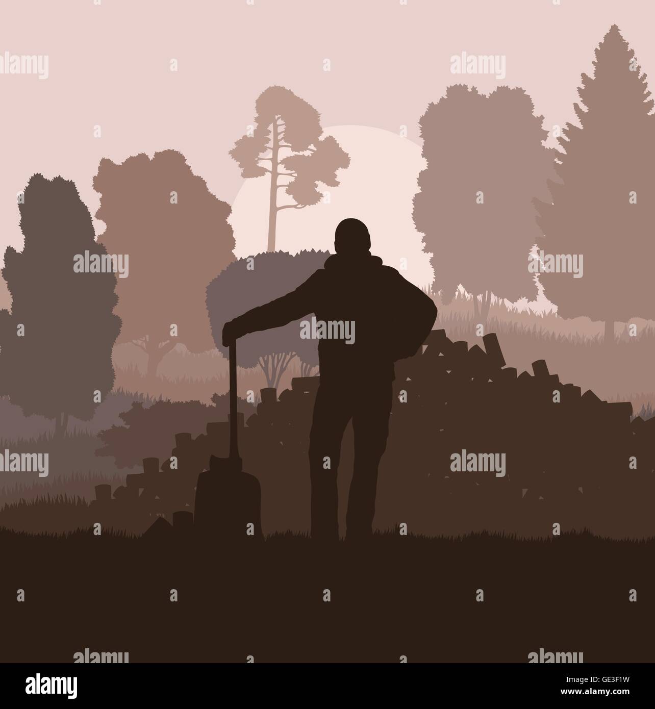 Lumberjack with axe vector background in nature for poster Stock Vector ...
