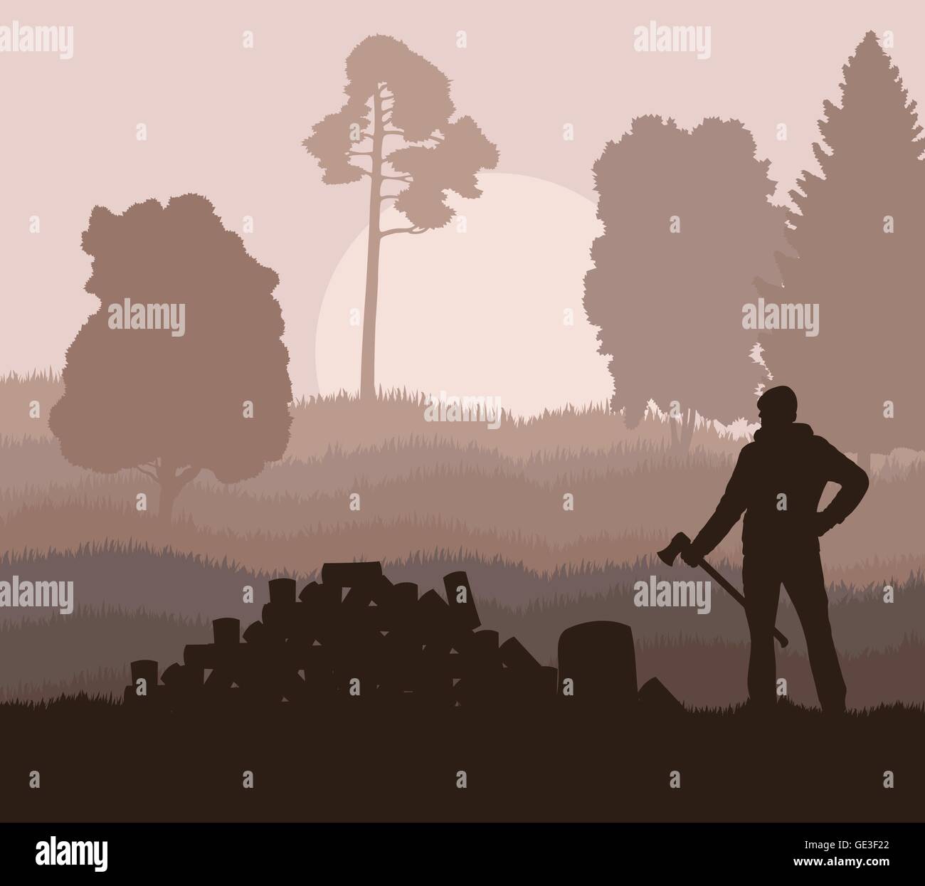 Illustration lumberjack forest holding axe Stock Vector Images - Alamy