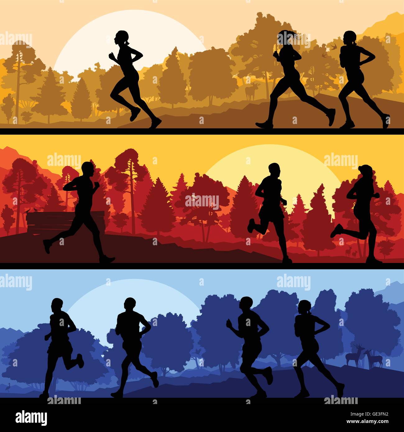 Marathon runners in wild forest nature vector Stock Vector Image & Art Alamy