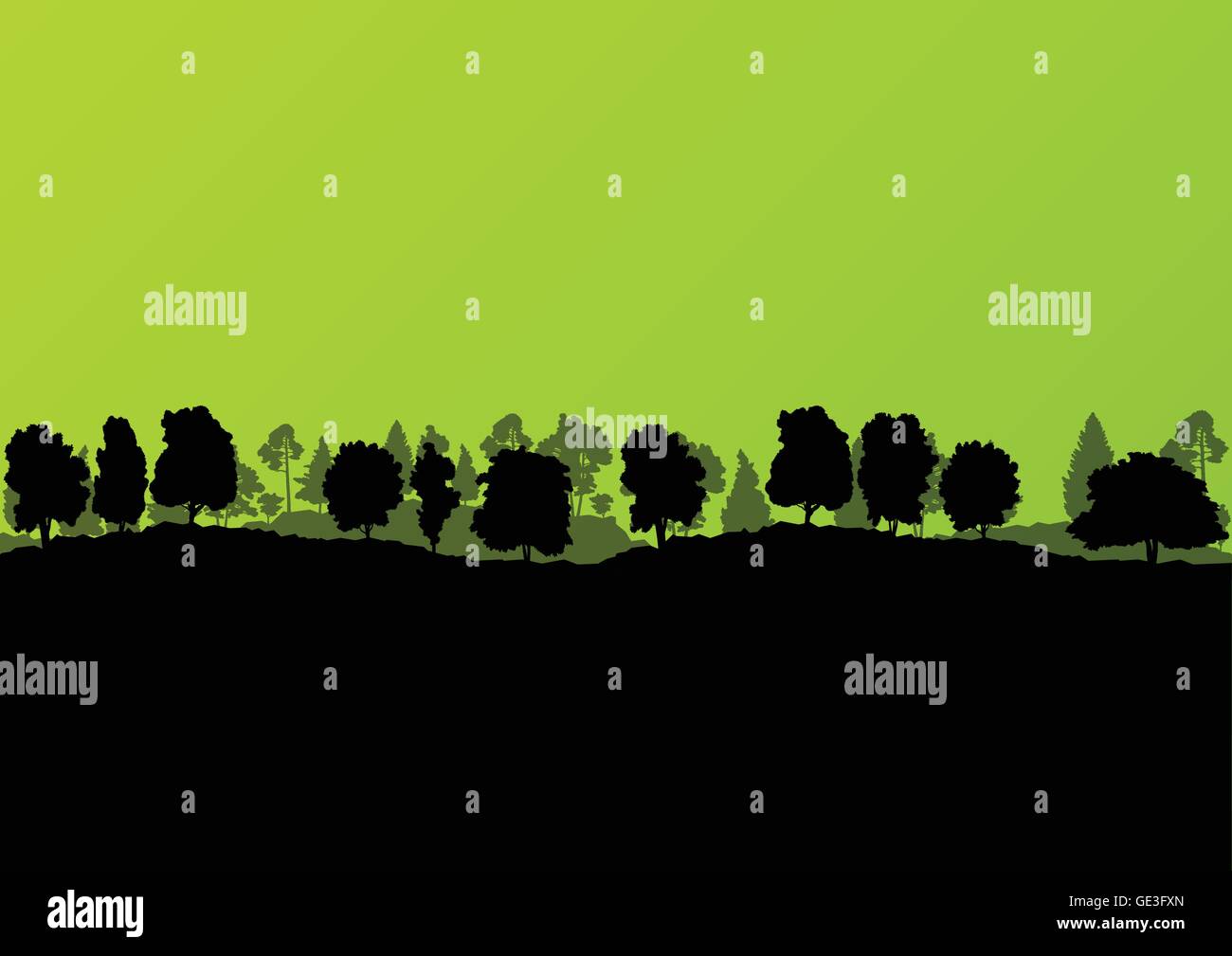 Forest trees silhouettes landscape ecology illustration background ...