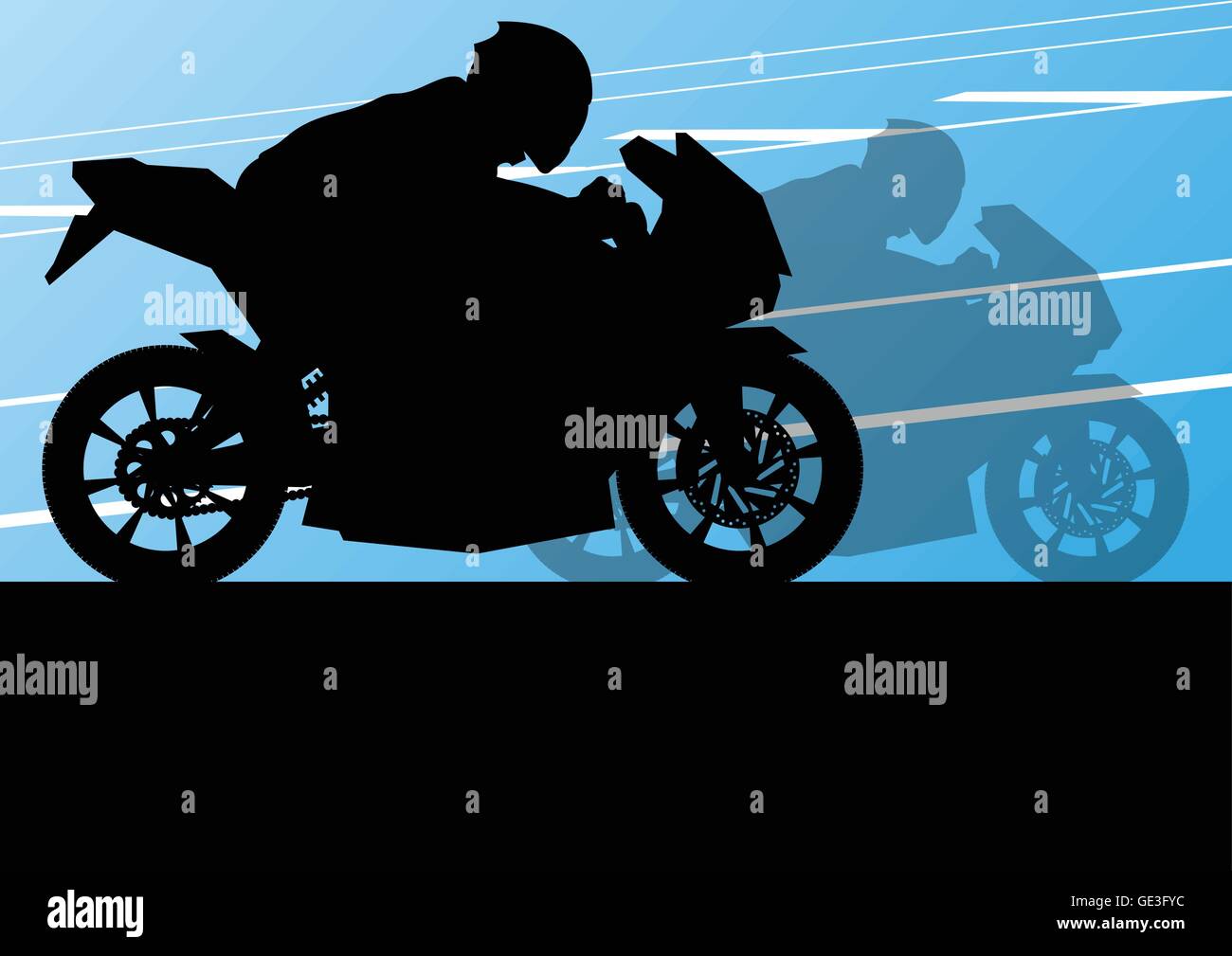 Sport motorbike riders and motorcycles silhouettes illustration