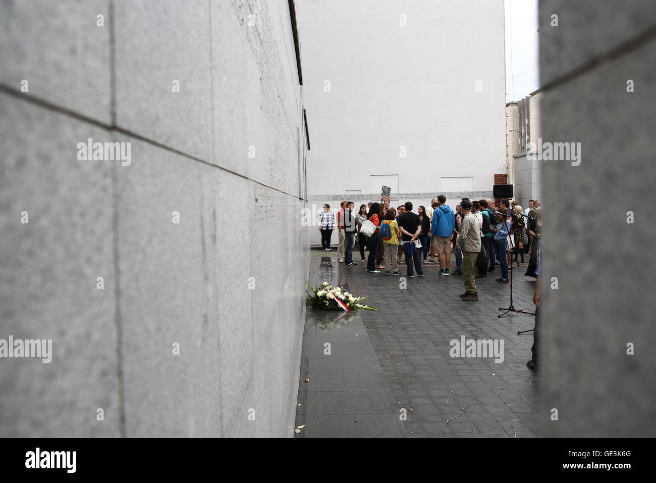 Poland, Warsaw, 22nd Uly 2016: Protesters held march in memory of murdered jews in 1942 walking around the Warsaw ghetto area of Second World War Credit: Jake Ratz/Alamy Live News Stock Photo
