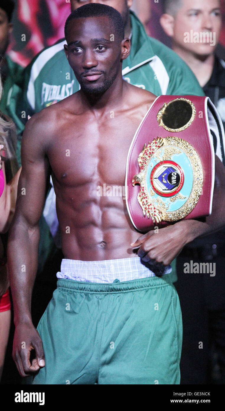 Las Vegas, Nevada, USA. 22nd July, 2016. Undefeated jr welterweight boxing champion Terrence Crawford attends the weigh-in ceremony on July 22, 2016 for his world title unification bout at the MGM Grand Garden Arena in Las Vegas, NV Credit:  Marcel Thomas/ZUMA Wire/Alamy Live News Stock Photo
