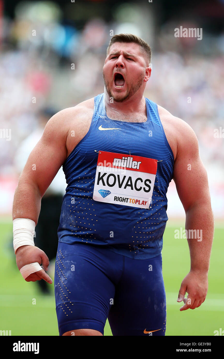 London, UK. 23rd July 2016. IAAF Diamond League Anniversary Games. Joe KOVACS winner of the Shot Put. Credit:  Simon Balson/Alamy Live News Stock Photo