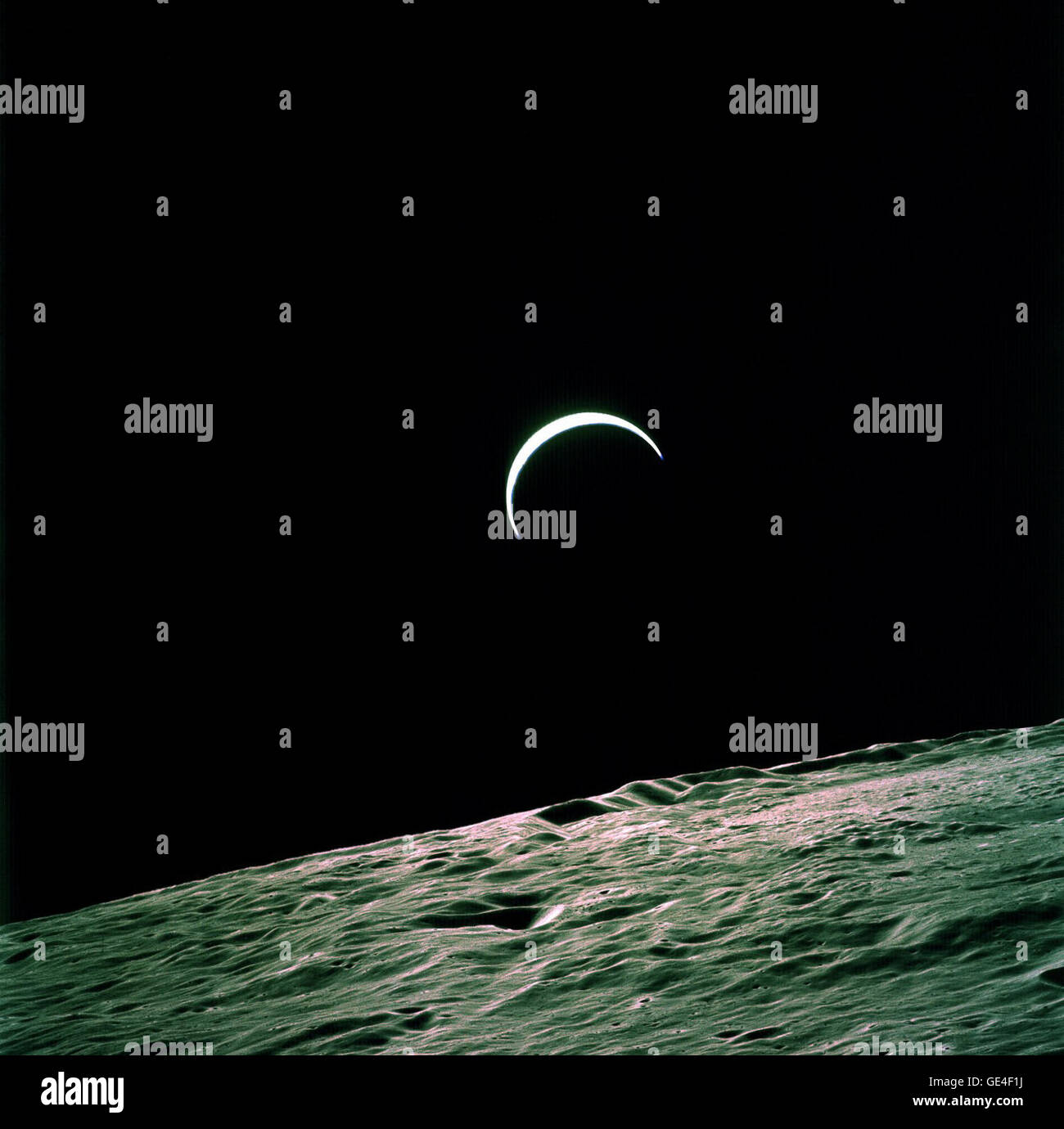 This photo, taken during the Apollo 15 mission, shows Earth's crescent ...