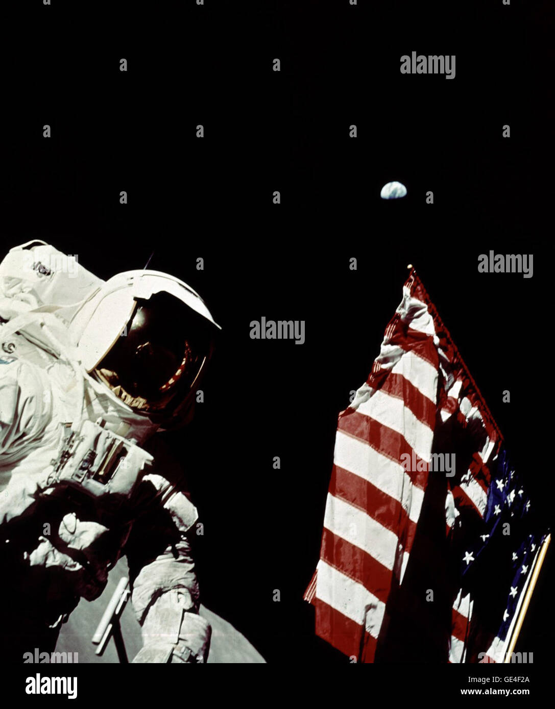 Apollo 17 Astronaut Cernan Adjusts US Flag on Lunar Surface 5052744448 o Stock Photo