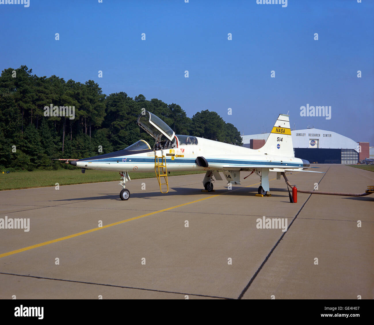 (September 19, 1974) This Northrop T-38A flew at Langley from 1972 until 1980, when it was returned to the Johnson Space Center's flight operations at Ellington AFB, Texas. While at Langley, the Talon flew as a mission support aircraft and participated in aircraft noise studies. It was also used as an adversary against the XV-6A Kestrel &quot;jump jet&quot; in one-on-one combat to test Vectoring in Forward Flight (VIFF).  Image # : L-1974-05749 Stock Photo