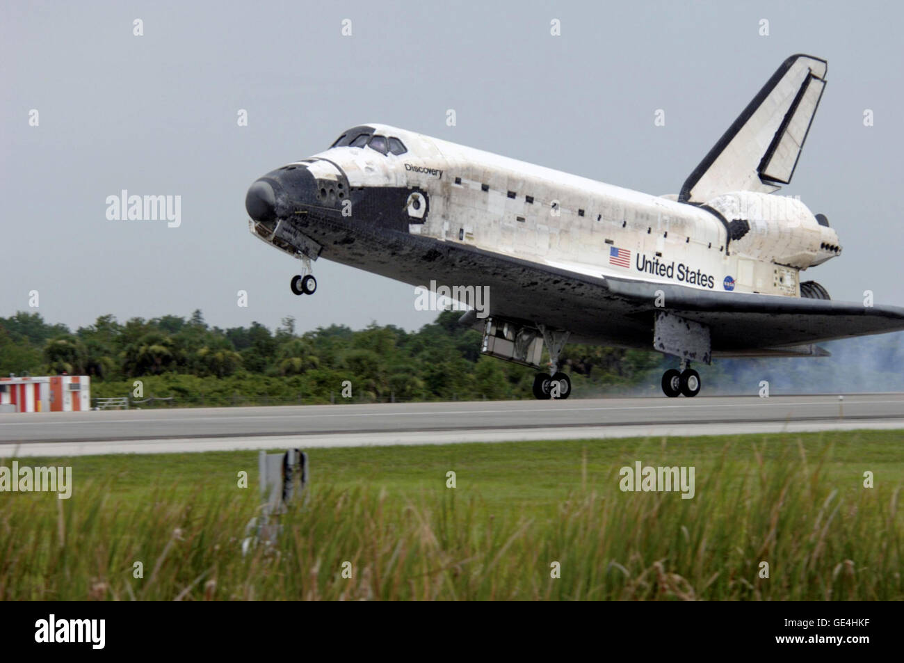 The image captures the landing of Space Shuttle Atlantis during the STS ...