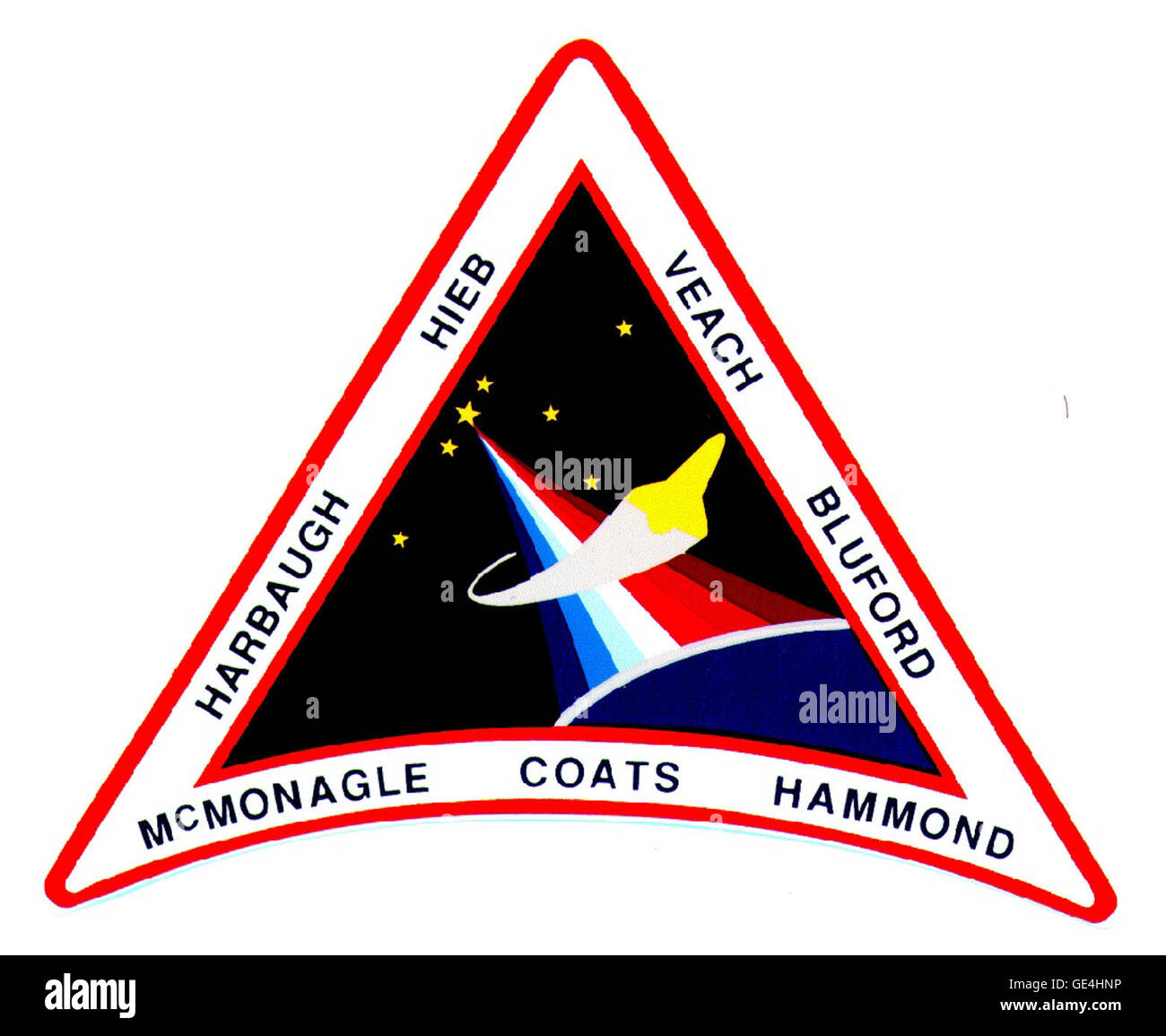 Launch: April 28, 1991  Landing: May 6, 1991 Kennedy Space Center, Fl. Astronauts: Michael L. Coats, L. Blaine Hammond, Guion S. Bluford Jr., Gregory J. Harbaugh, Richard J. Hieb, Donald R. McMonagle and Charles L. Veach Space Shuttle: Discovery Dedicated Department of Defense mission.  www.nasa.gov/mission pages/shuttle/shuttlemissions/archiv... ( http://www.nasa.gov/mission pages/shuttle/shuttlemissions/archives/sts-39.html ) Stock Photo