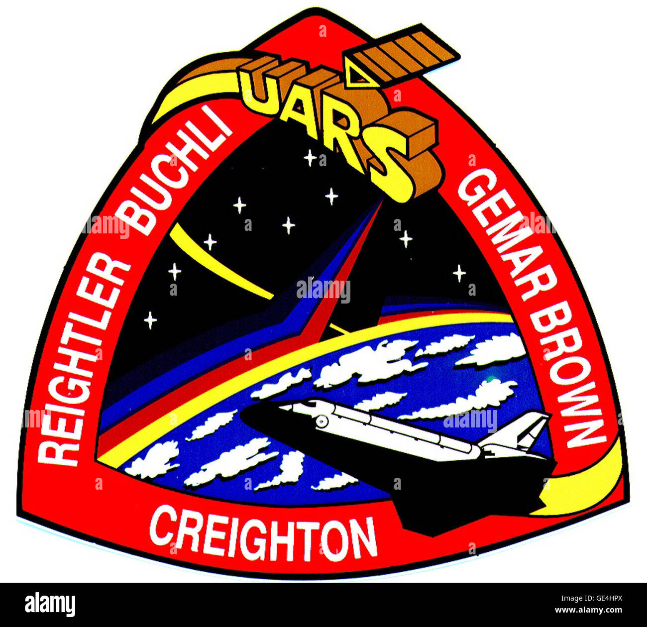 Launch: September 12, 1991  Landing: September 18, 1991 Edwards Air Force Base, Cal. Astronauts: John O. Creighton, Kenneth S. Reightler, Jr., Mark N. Brown, Charles D. Gemar and James F. Buchli Space Shuttle: Discovery The primary payload, the Upper Atmosphere Research Satellite (UARS), was deployed on the third day of the mission. It was used to study the Earth’s troposphere.   www.nasa.gov/mission pages/shuttle/shuttlemissions/archiv... ( http://www.nasa.gov/mission pages/shuttle/shuttlemissions/archives/sts-48.html ) Stock Photo